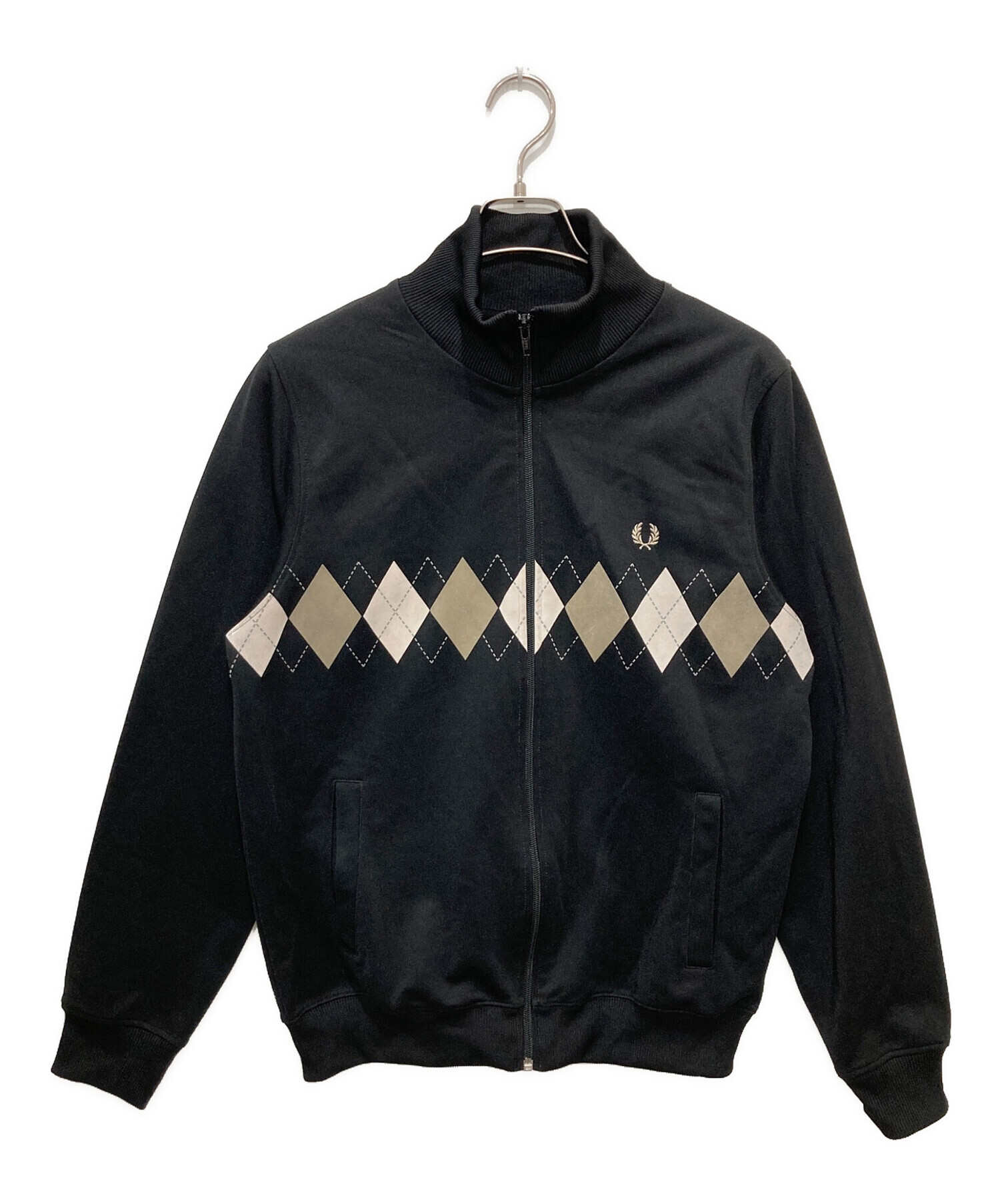 フレッドペリー トラックジャケット ベロア アーガイル ブラック Oサイズ 中古・古着通販】FRED PERRY (フレッドペリー) アーガイルトラック