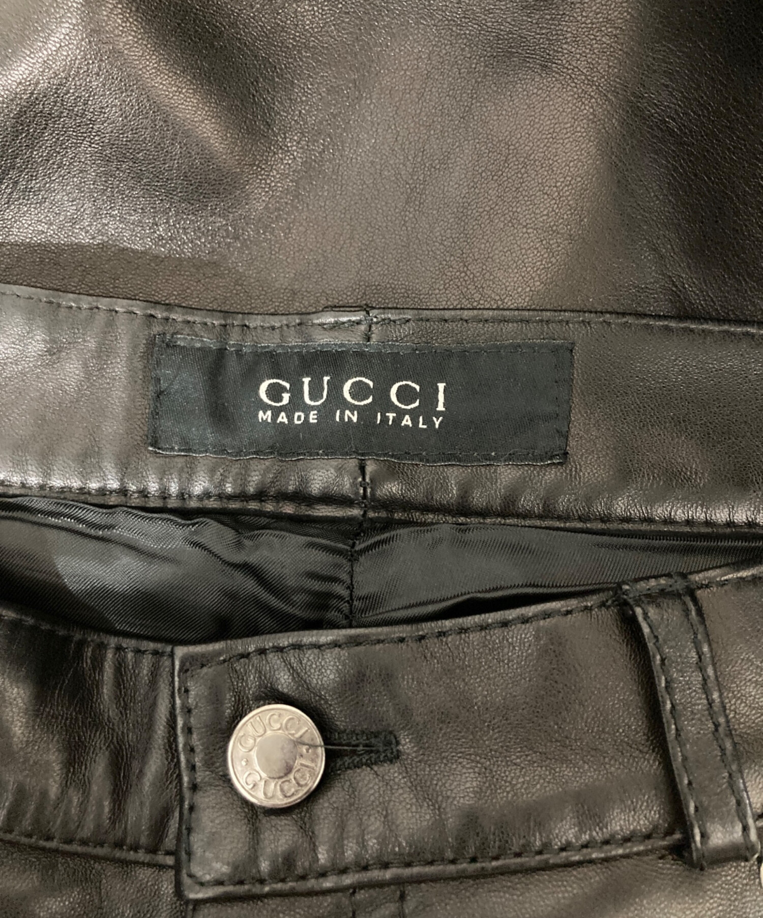 中古・古着通販】GUCCI (グッチ) レザーパンツ ブラック サイズ:50