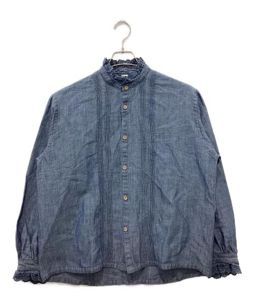 45R 綿麻瑠璃ダンガリーのカットワークフリルシャツ（重）　サイズ2 中古・古着通販】45R (フォーティファイブ・アール) 綿麻瑠璃