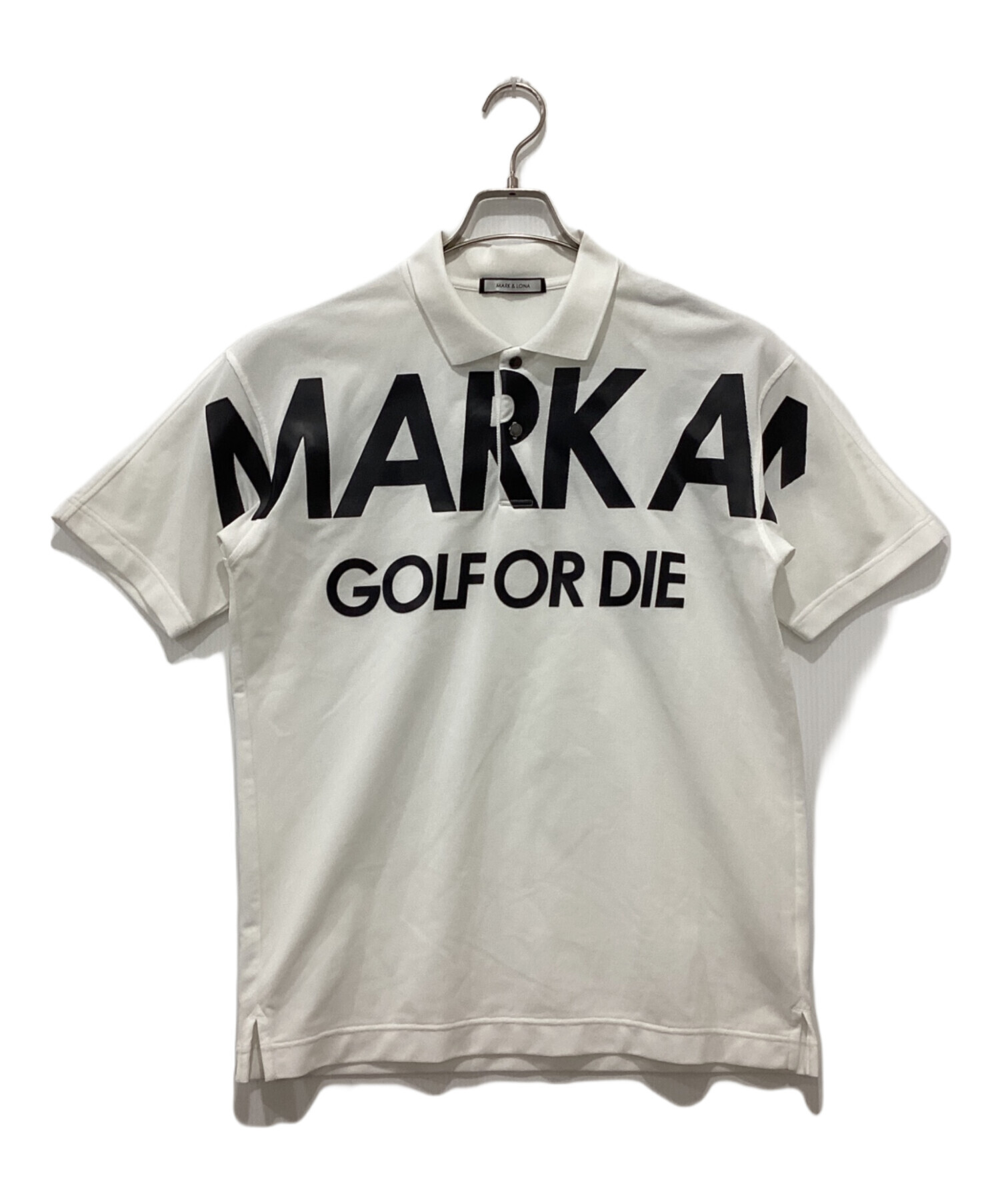 し*う様 新品タグ付き MARK&RONA 46 ポロシャツ 半袖 マークアンド MARK&LONA（マークアンドロナ） 半袖ポロシャツ 黒×白 斜めロゴ総柄