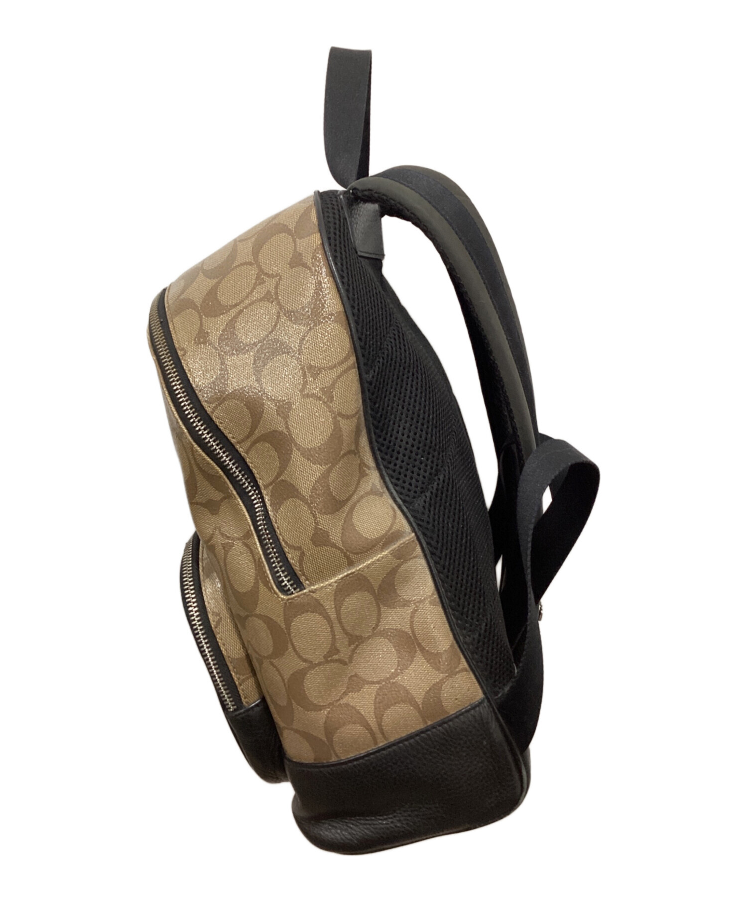 【美品】COACH ロゴ入りリュック ベージュ・黒 中古・古着通販】COACH (コーチ) シグネーチャーリュック ベージュ