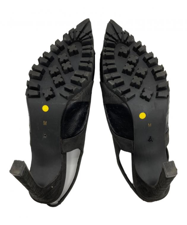 【YELLO 】レースアップミュールパンプス Mサイズ23.5cm 黒 中古・古着通販】YELLO (イエロ) レースアップヒールパンプス ブラック