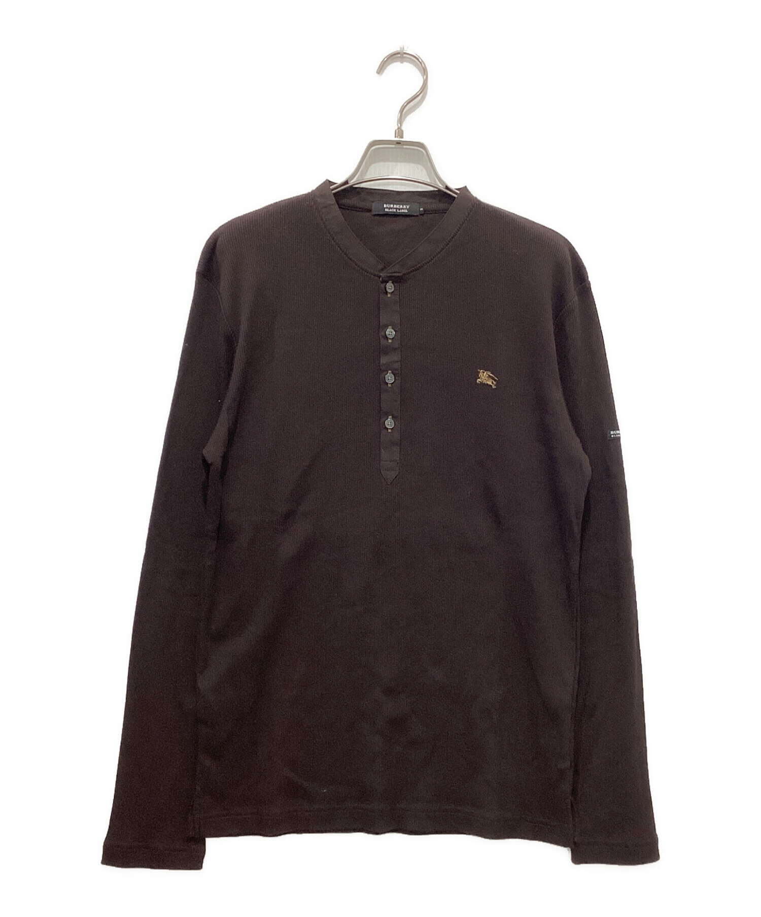 極美品 バーバリー ブラックレーベル ヘンリーネックロゴ刺繍長袖ロンT ブラック 中古・古着通販】BURBERRY BLACK LABEL (バーバリーブラックレーベル