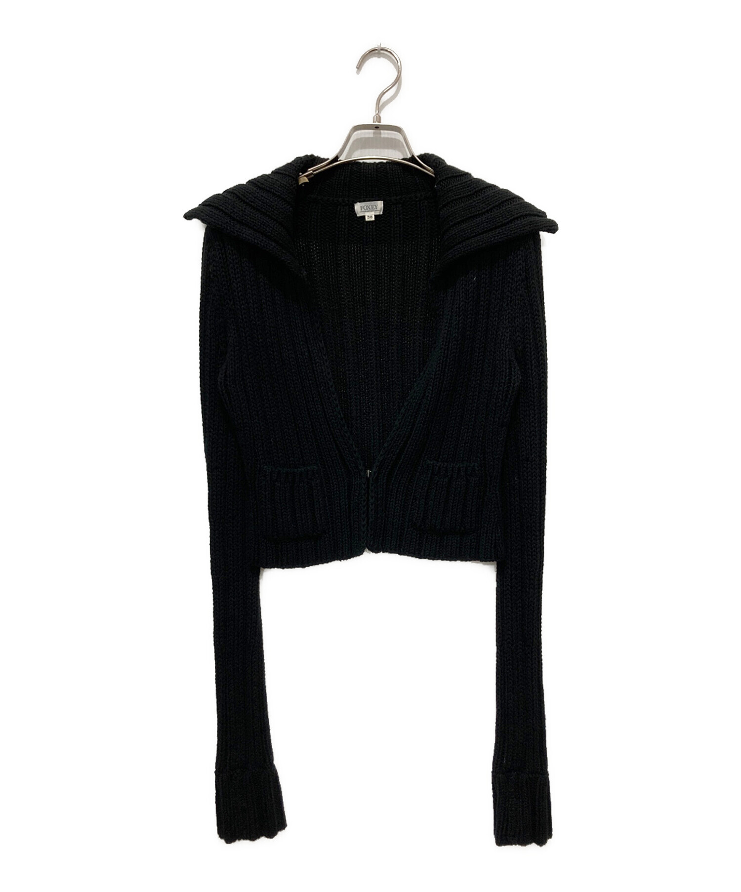 FOXEY NEWYORK スクエアカーディガン 42 ブラック FOXEY NEW YORK 「FOXEY YORK」 ワンポイントニットカーディガン 42