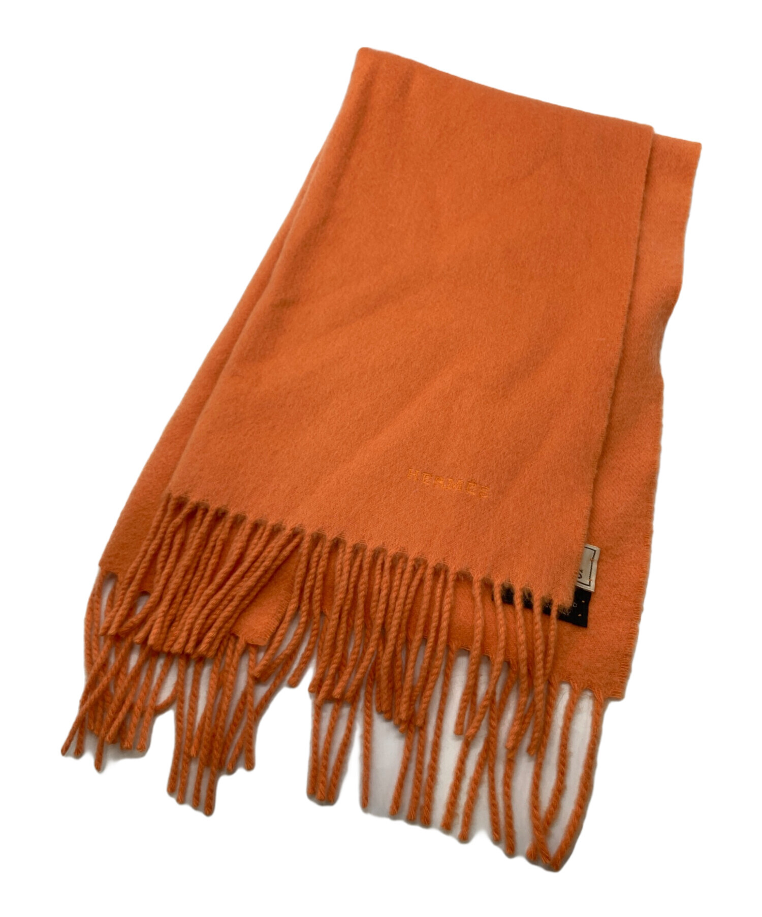 HERMES Hロゴ/マフラー/カシミア/オレンジ×グレー【中古】 中古・古着通販】HERMES (エルメス) カシミヤマフラー オレンジ サイズ