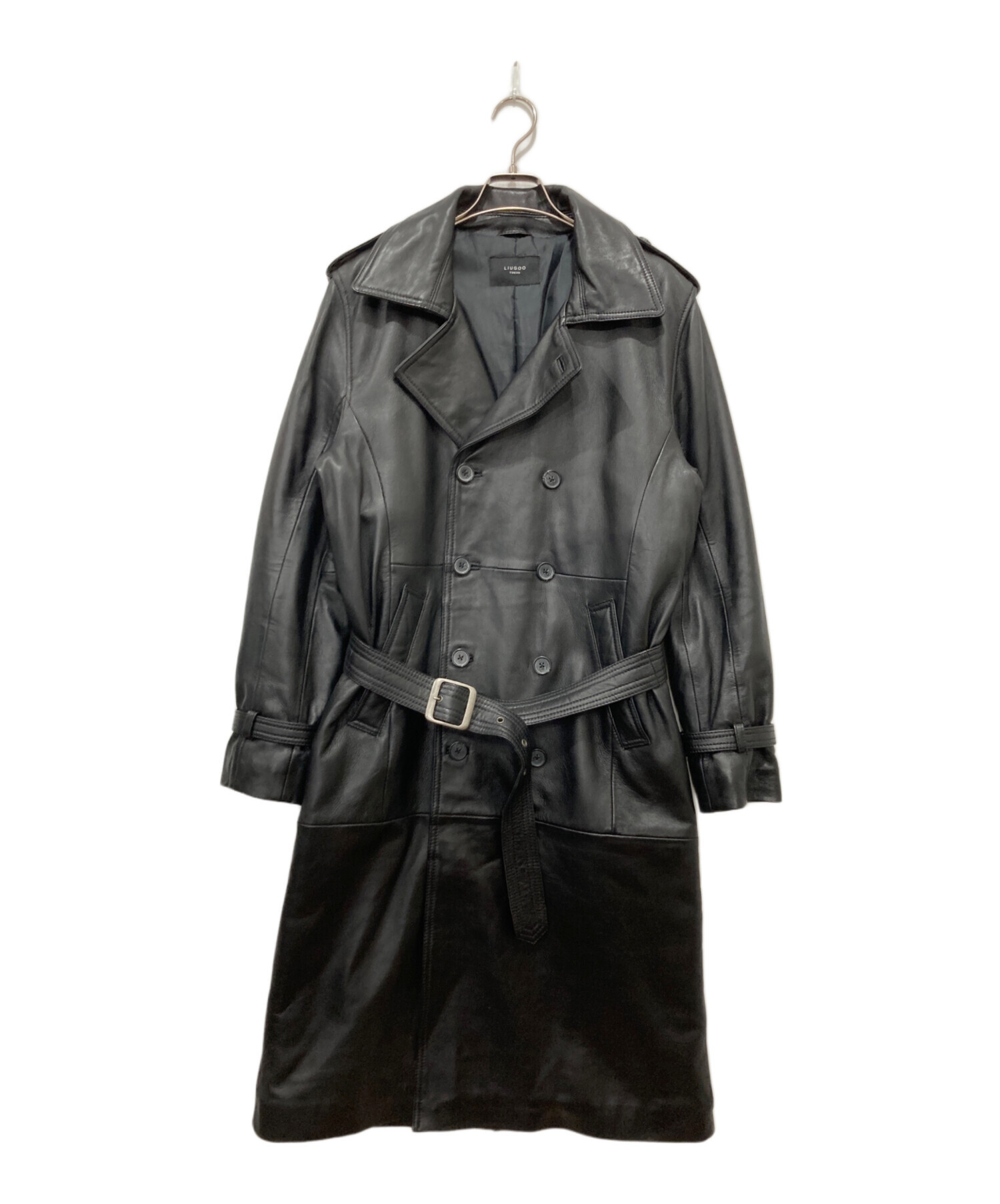 Liugoo LIUGOO 黒 レザートレンチコート メンズ Leathers] 本革 ボア