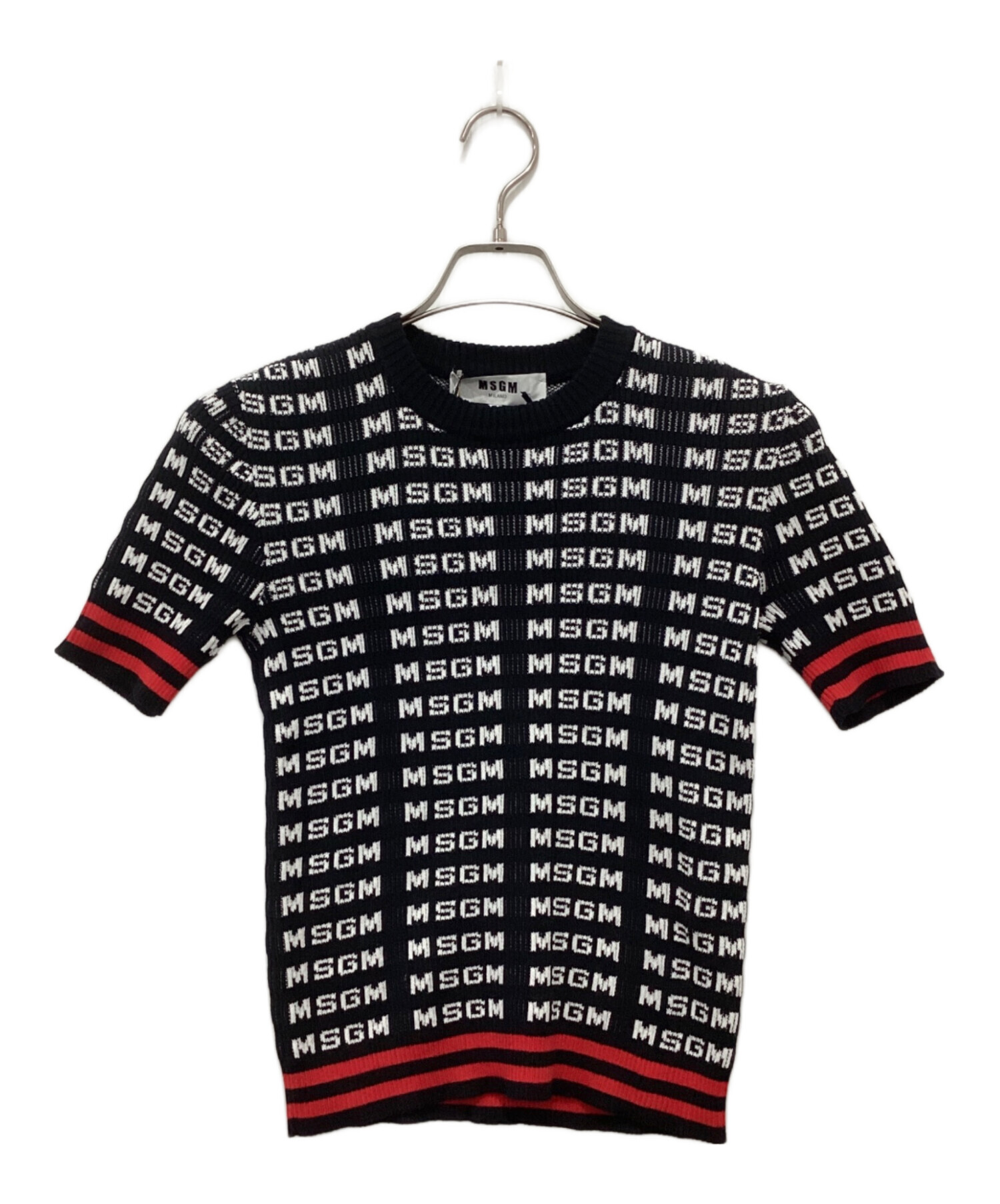 中古・古着通販】MSGM (エムエスジーエム) 総柄半袖ニット ブラック 