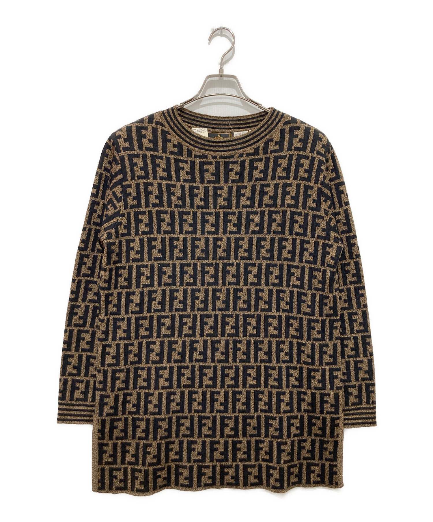 FENDI 総柄ワンピース 中古・古着通販】FENDI (フェンディ) ズッカ柄ウールニットワンピース