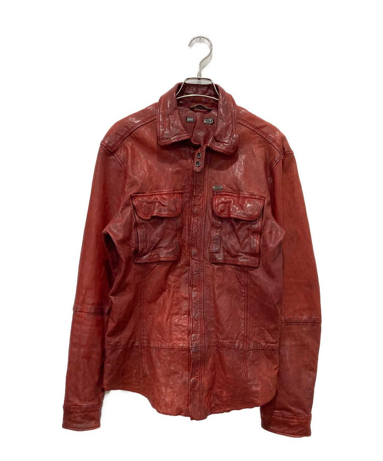 [しばたさん専用] DIESEL レザージャケット サイズS レッド 中古・古着通販】DIESEL (ディーゼル) シワ加工ラムレザージャケット