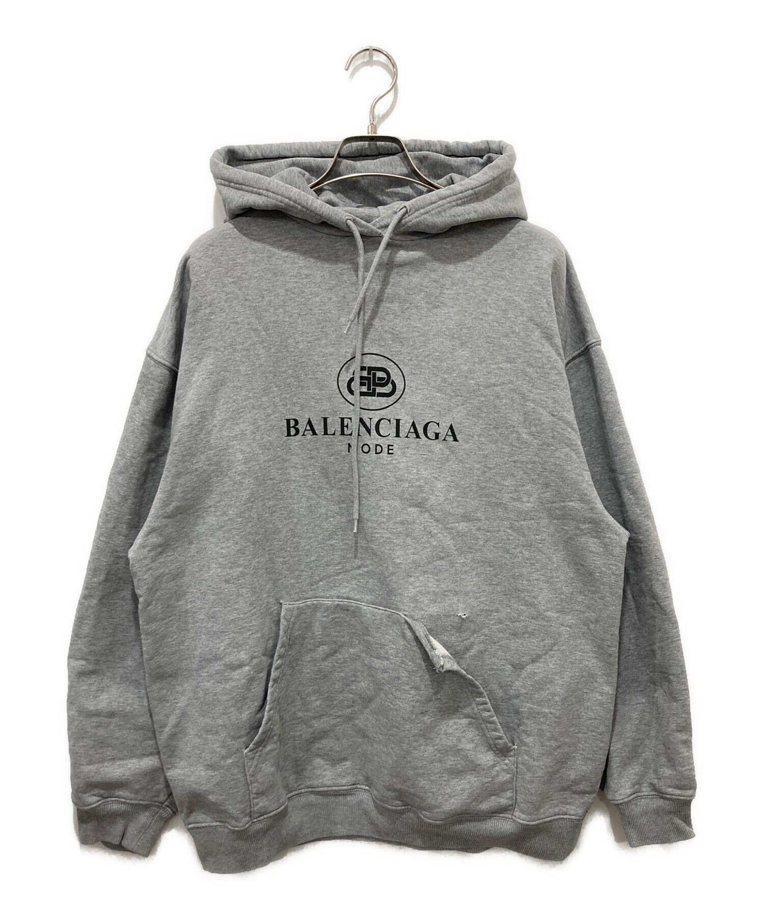 BALENCIAGA Parisプリント グレー 長袖　パーカー【S】バレンシア 中古・古着通販】BALENCIAGA (バレンシアガ) BBモードロゴプリント