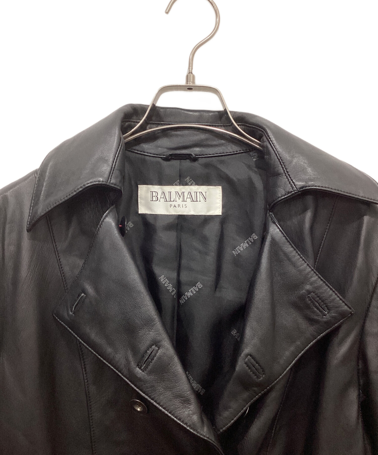 中古・古着通販】BALMAIN (バルマン) レザーコート ブラック サイズ