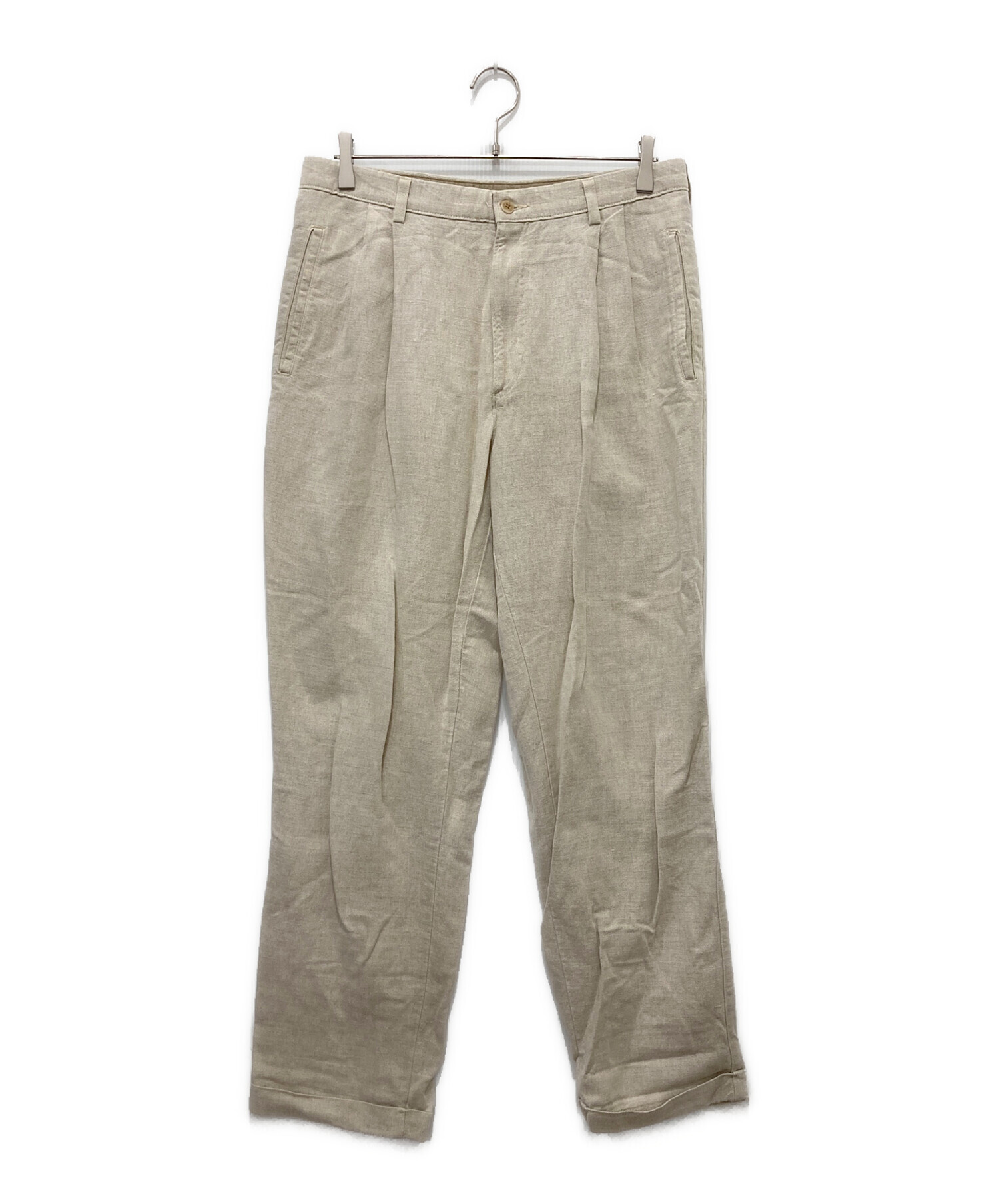 90s SAVANE 2タックリネンスラックス メキシコ製W35ベージュ裾ダブル 中古・古着通販】Savane (サヴァーン) 2タックリネンパンツ ベージュ