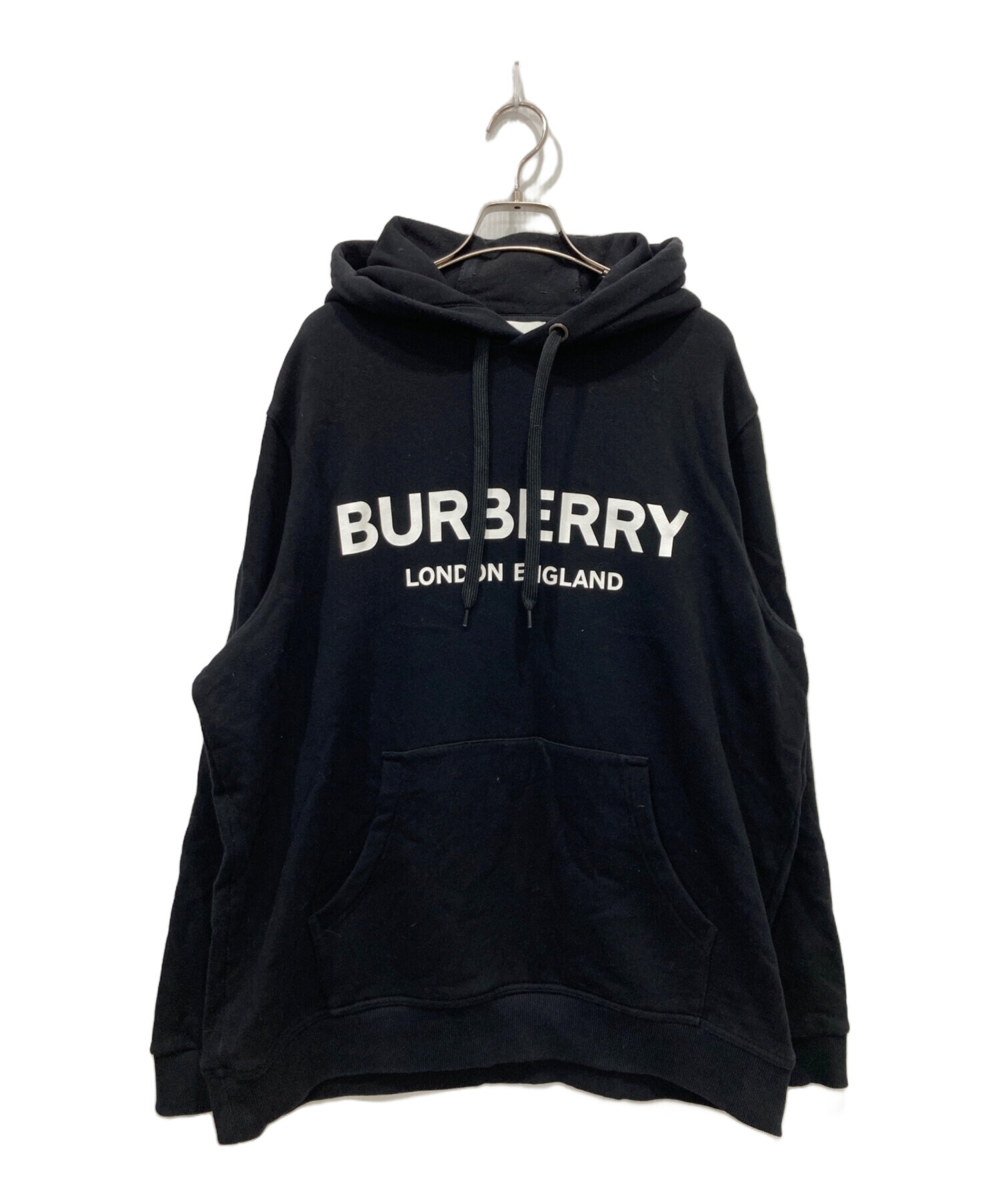 BURBERRY バーバリー パーカー ブラック ゴルフ Mサイズ ポリエステル 中古・古着通販】BURBERRY (バーバリー) フロントロゴプリントプル