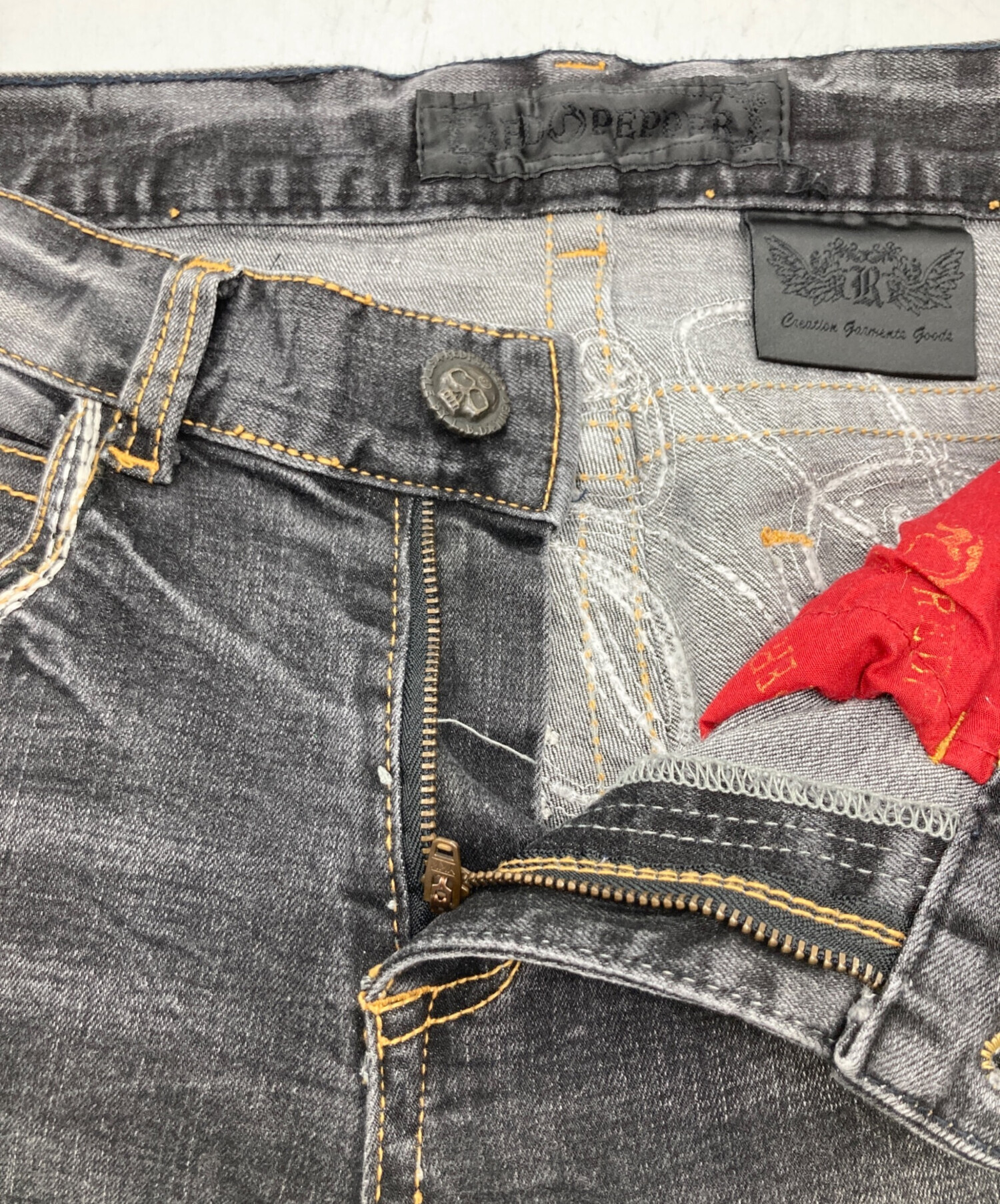red pepper グレー刺繍デニムswag 中古・古着通販】RED PEPPER (レッドペッパ) ドクロ刺繍デニムパンツ