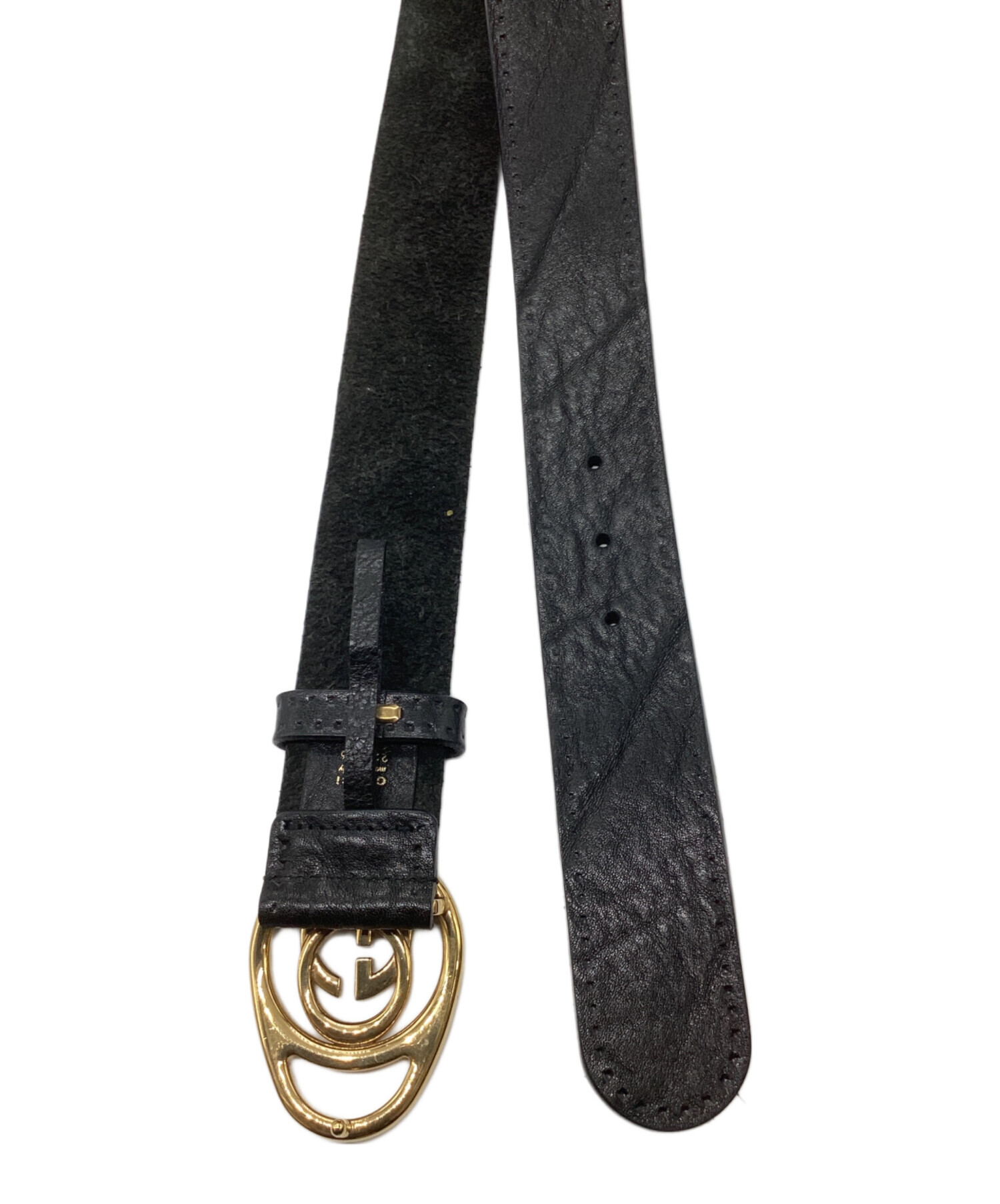 GUCCI レザー ベルト ブラック ブラウン 85/34 中古・古着通販】GUCCI (グッチ) GGベルト ブラック サイズ:85・34