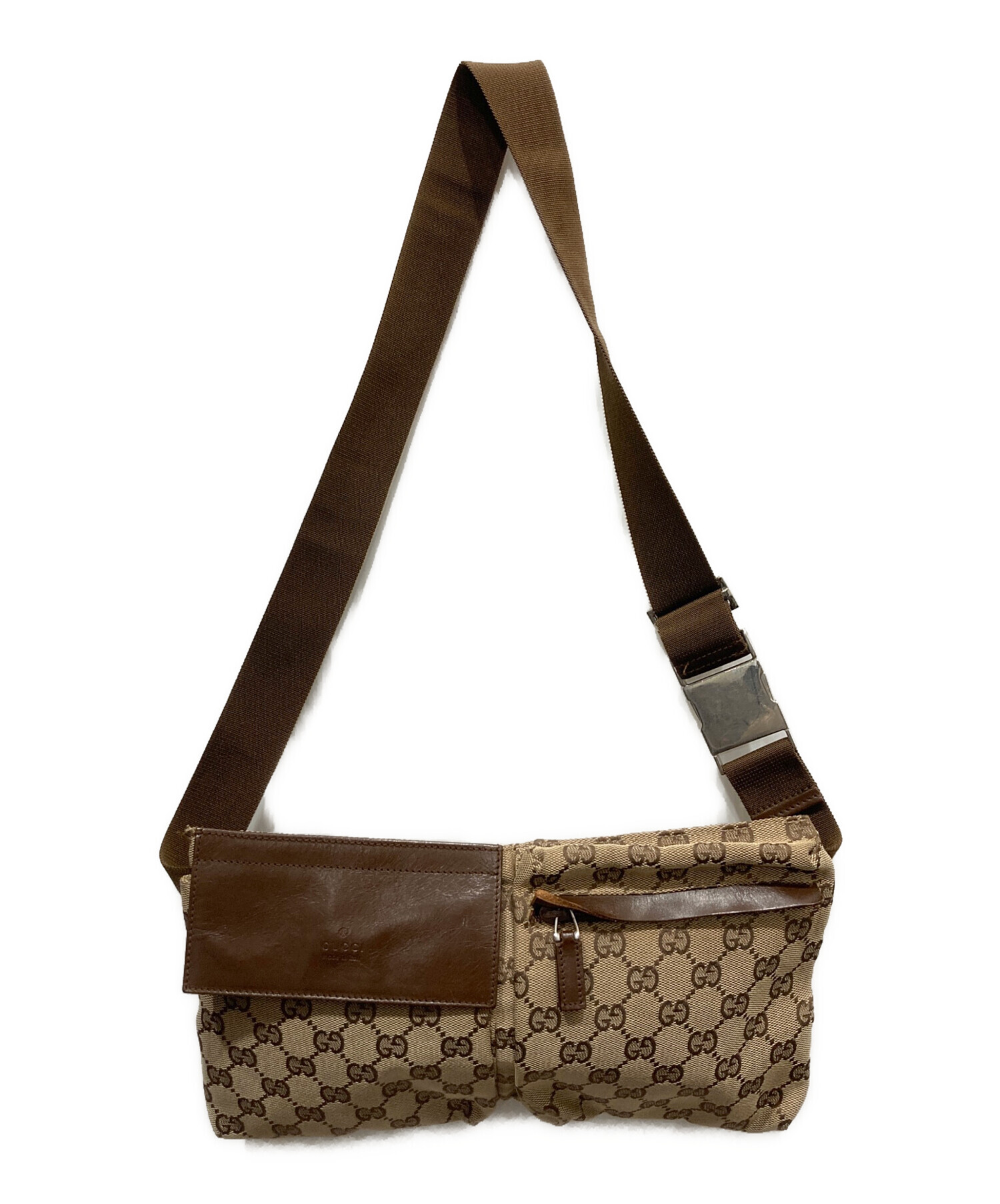 【GUCCI】ボディバッグ　ウエストポーチ　GGキャンバス　ブラウン 中古・古着通販】GUCCI (グッチ) GGキャンバスウエストポーチ ブラウン