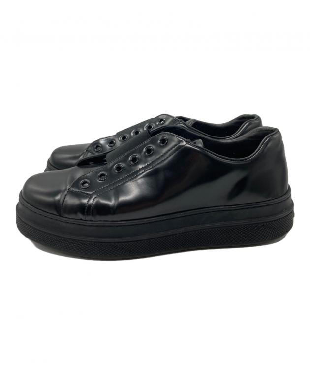 プラダ スポーツ レディース エナメル レザー スニーカー ブラック 24.5 中古・古着通販】PRADA (プラダ) エナメルスニーカー ブラック サイズ