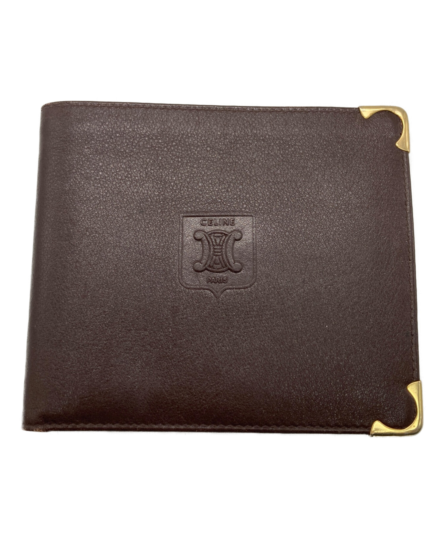 未使用級✨CELINE セリーヌ　二つ折り財布　トリオンフ　レザー　ボルドー 中古・古着通販】CELINE (セリーヌ) トリオンフ折り財布 ボルドー