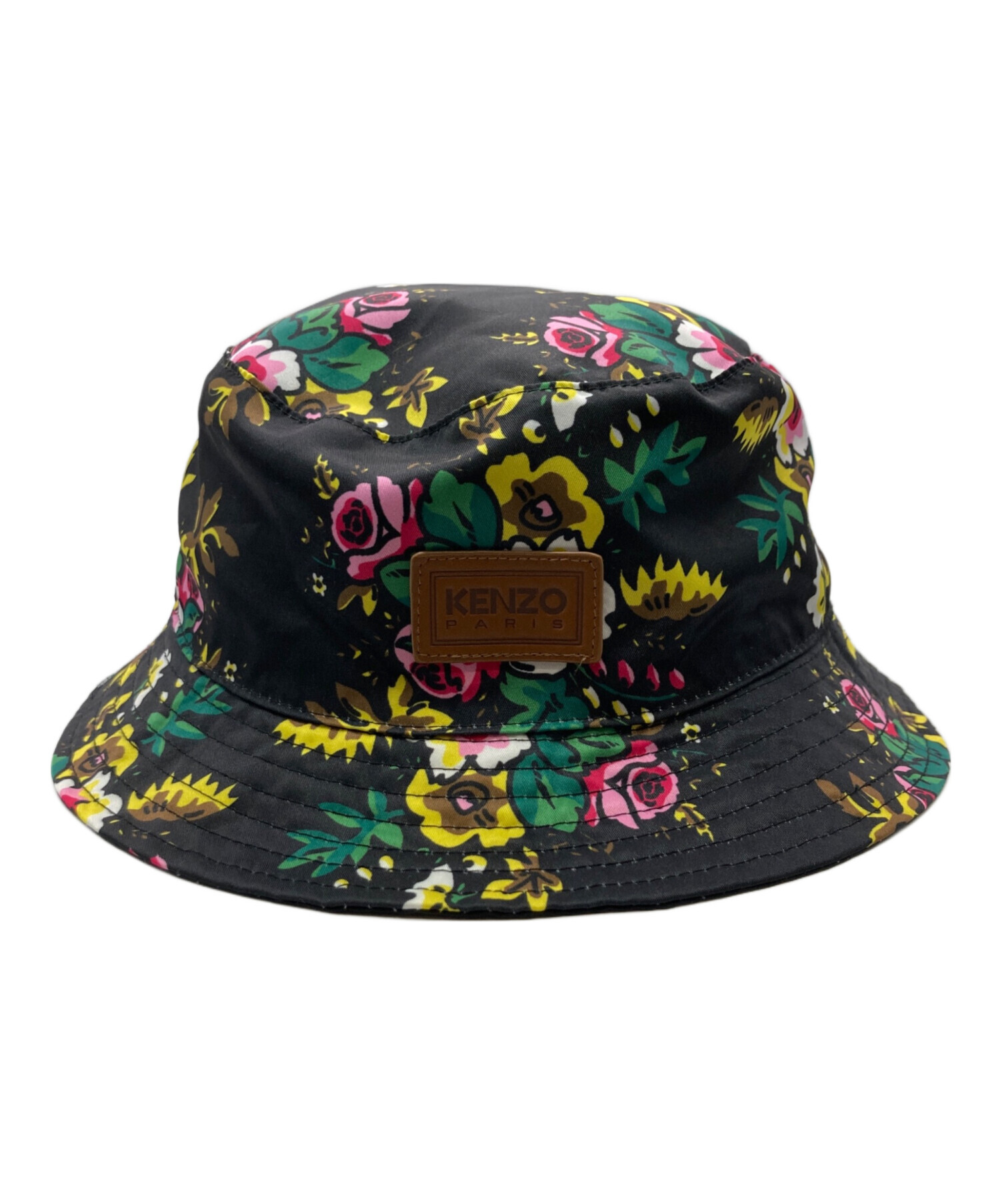美品★KENZO ケンゾー バケットハット ハット 黒 花柄 メンズ レディース 中古・古着通販】KENZO (ケンゾー) フローラル サテン バケットハット