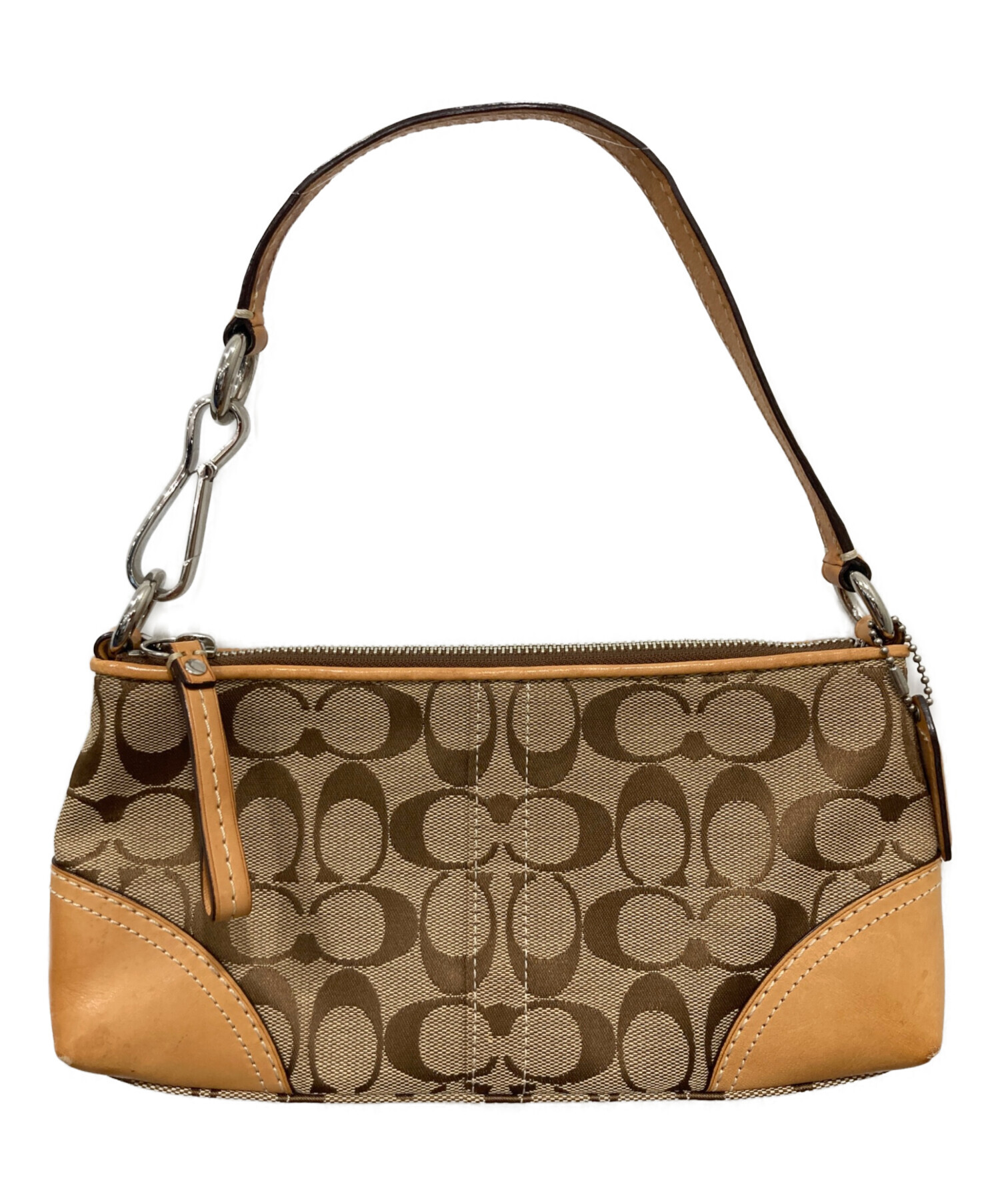 COACH コーチ アクセサリーポーチ シグネチャー ブラウン 中古・古着通販】COACH (コーチ) アクセサリーポーチ ブラウン