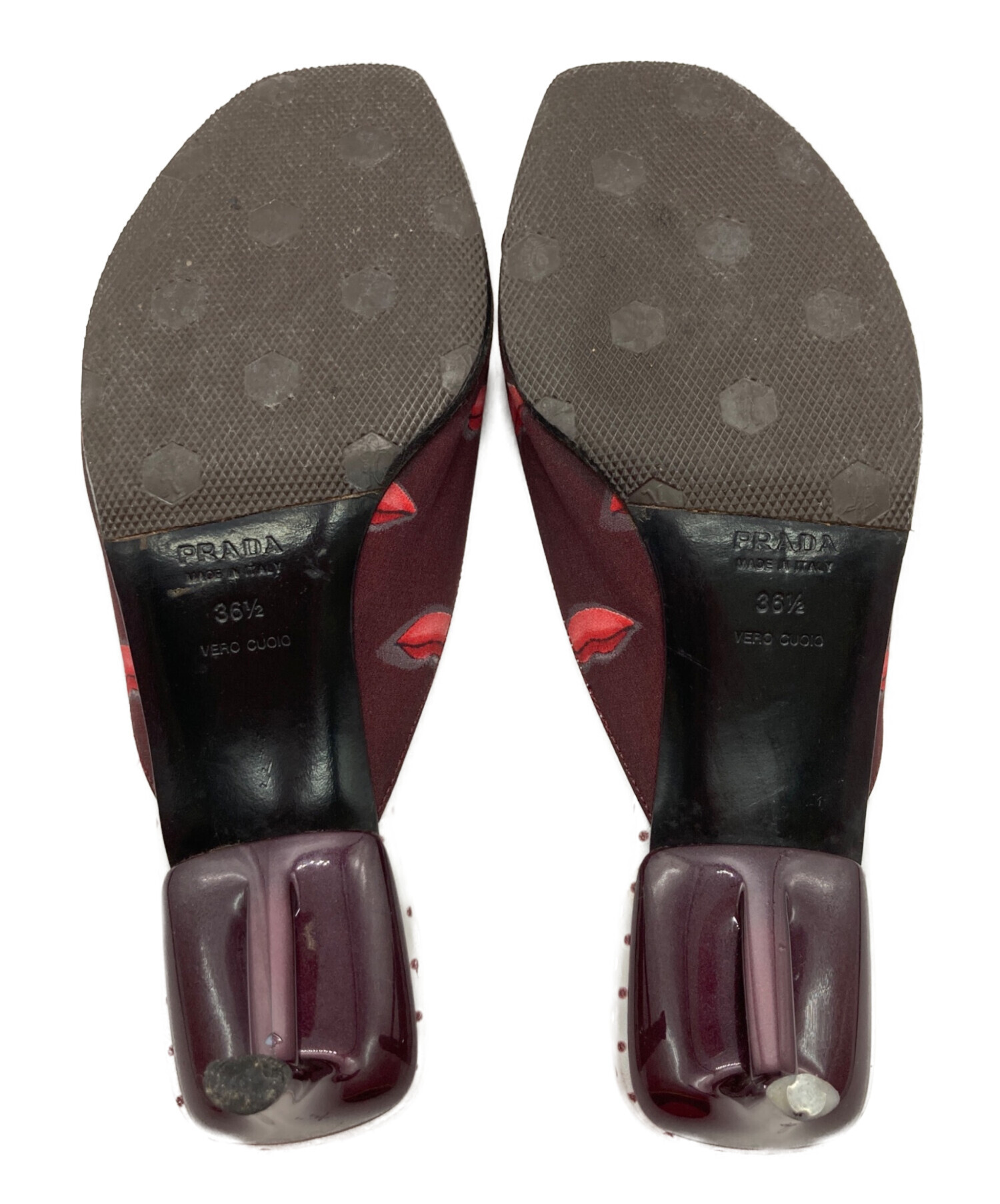中古・古着通販】PRADA (プラダ) リップ柄ミュール ボルドー サイズ:36