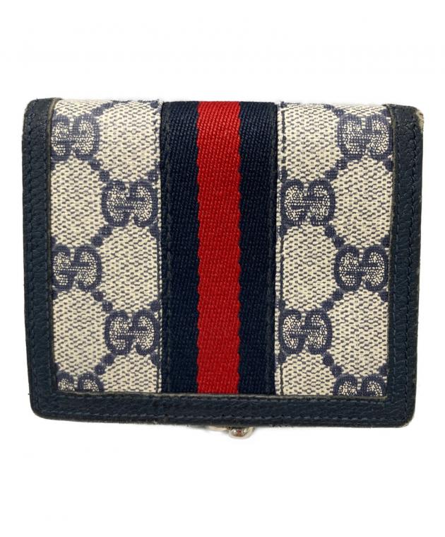 GUCCI グッチ　二つ折り財布　美品　ネイビー 中古・古着通販】GUCCI (グッチ) マイクロGG2つ折り財布 ネイビー