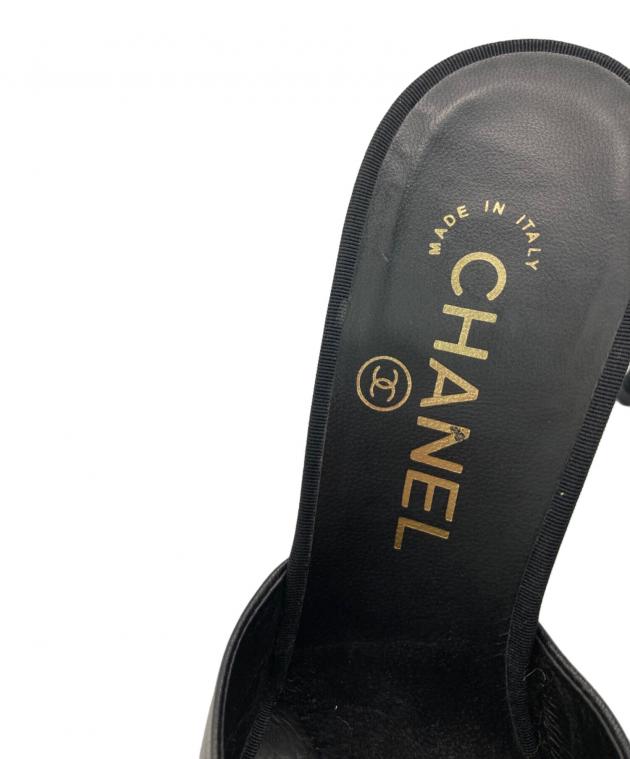 CHANEL☆ブラック ミュール パールヒール 中古・古着通販】CHANEL (シャネル) パールヒール ミュール ブラック
