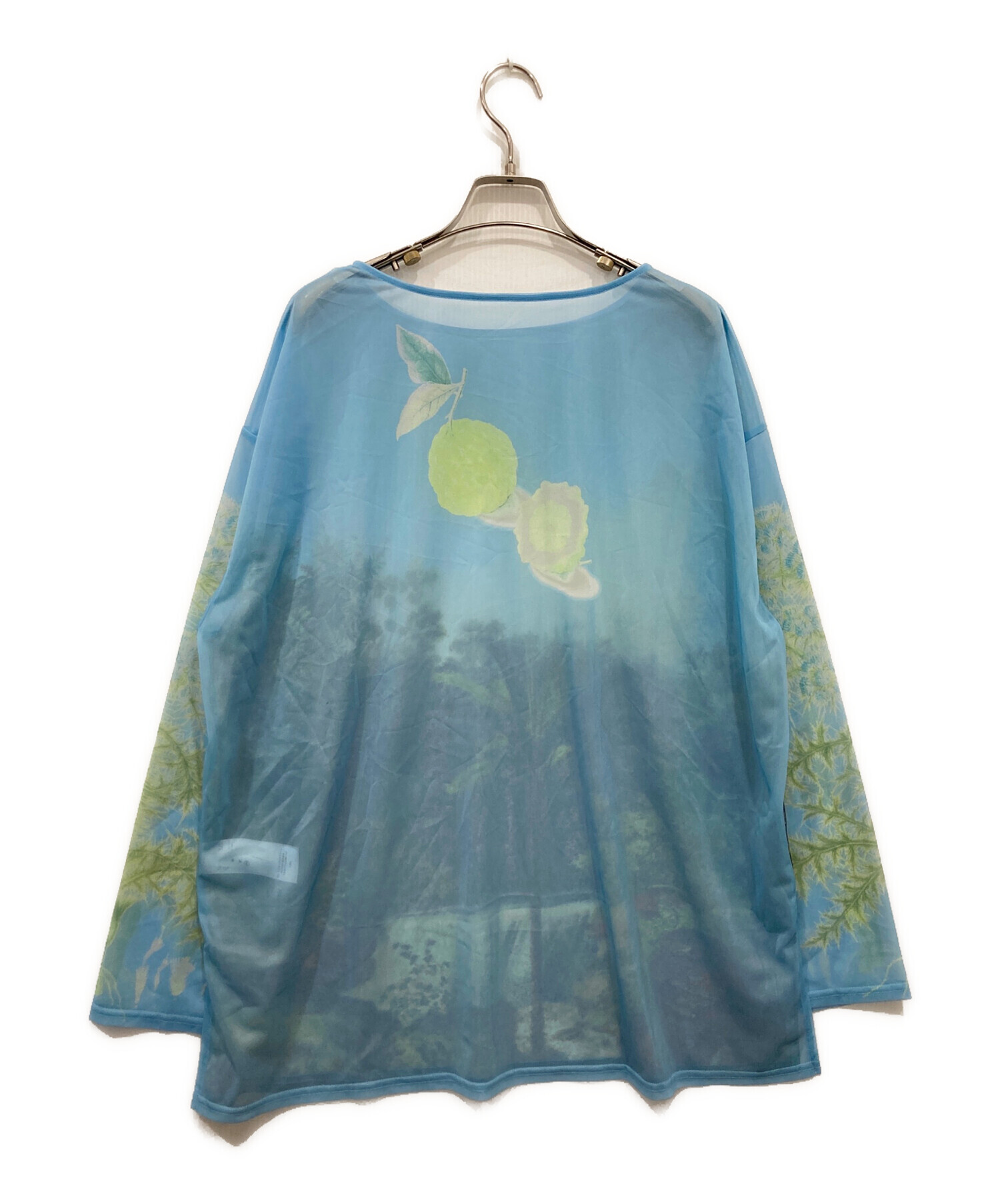 中古・古着通販】Ameri (アメリ) ILLUSTRATION PRINT SHEER TOP ブルー