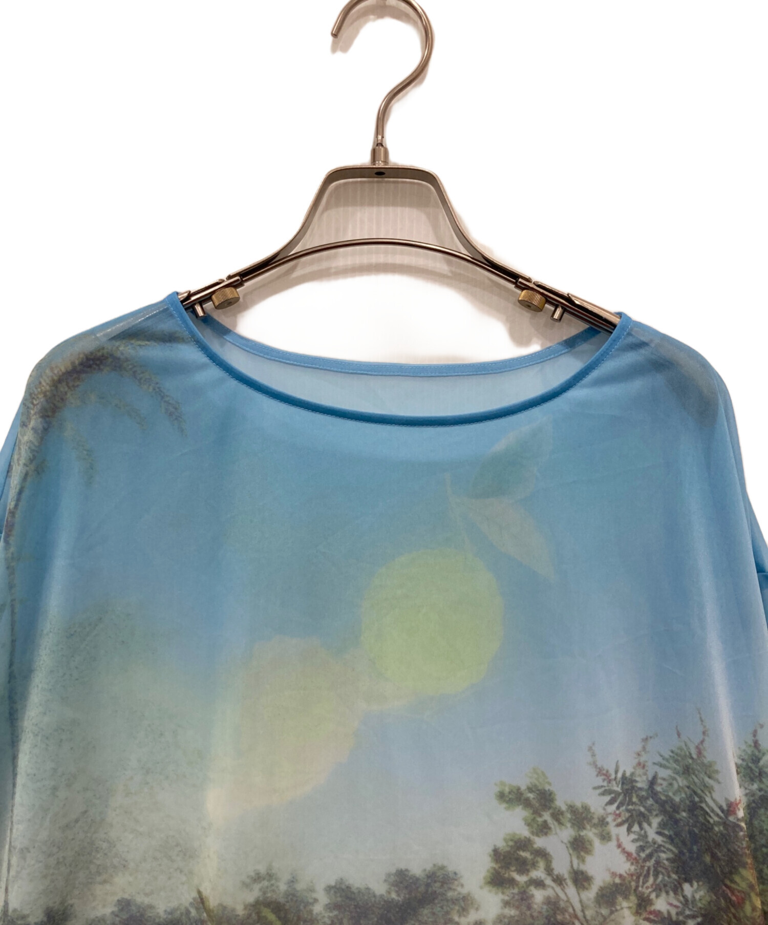 中古・古着通販】Ameri (アメリ) ILLUSTRATION PRINT SHEER TOP ブルー