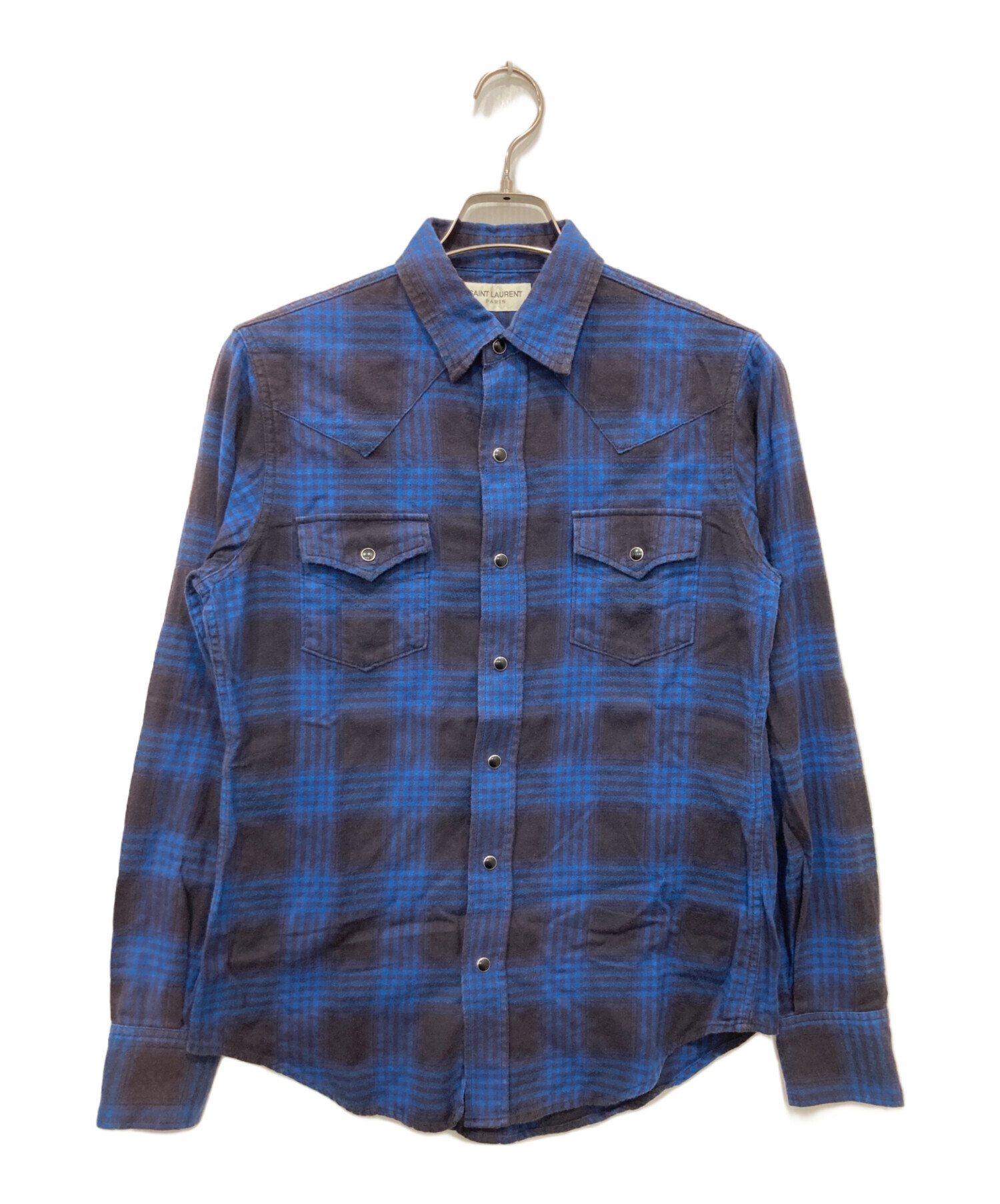 SAINT LAURENT チェックシャツ ブルー系 中古・古着通販】Saint Laurent Paris (サンローランパリ) チェック