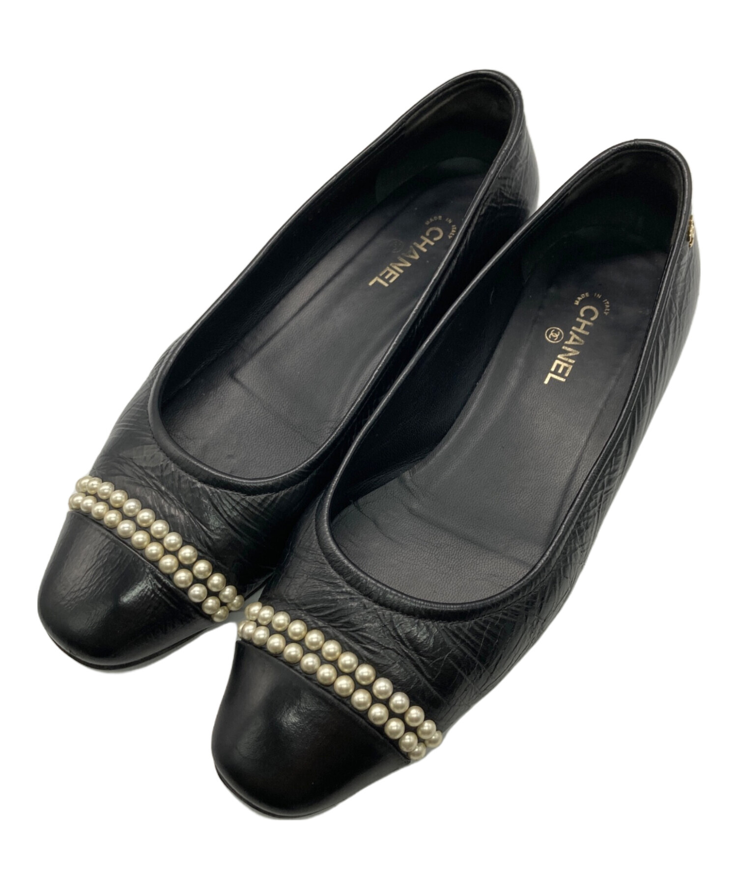 CHANEL パールパンプス 中古・古着通販】CHANEL (シャネル) パール装飾フラットパンプス