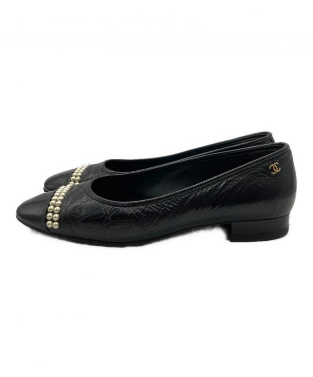CHANEL パールパンプス 中古・古着通販】CHANEL (シャネル) パール装飾フラットパンプス