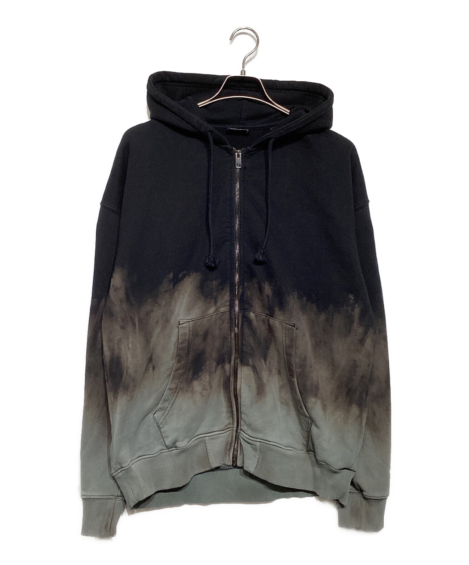 DIESEL ダメージ加工 ブラック パーカー ディーゼル DIESEL ジップアップパーカー ダメージ加工 XS 黒