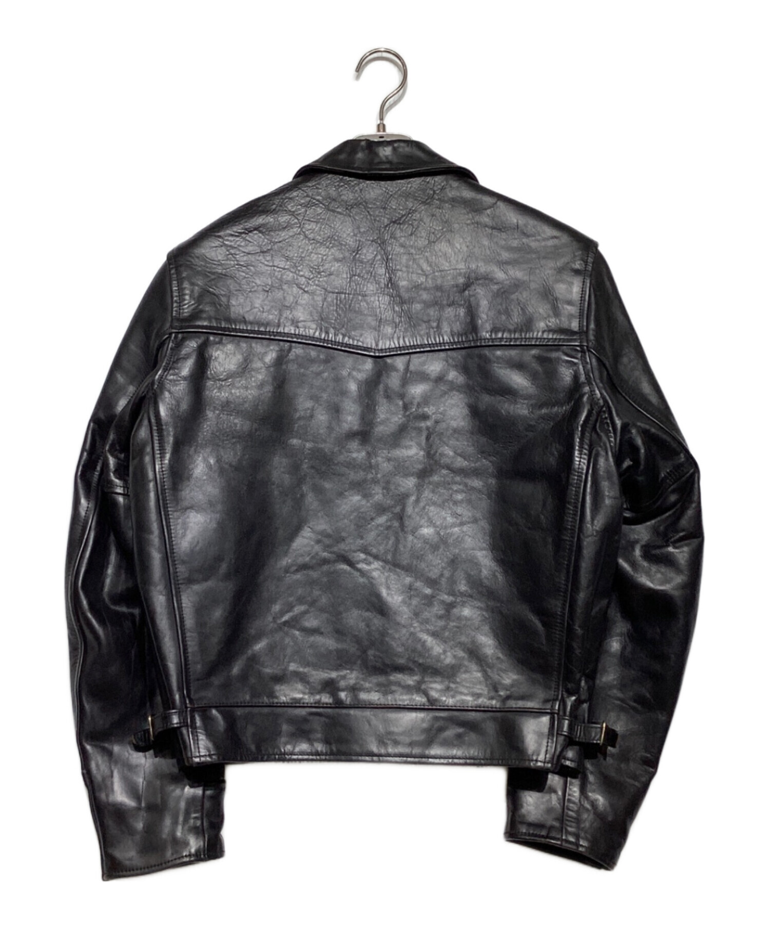 AERO LEATHER ブラック シングルライダースジャケット 中古・古着通販】Aero LEATHER (エアロレザー) ハイウェイマン