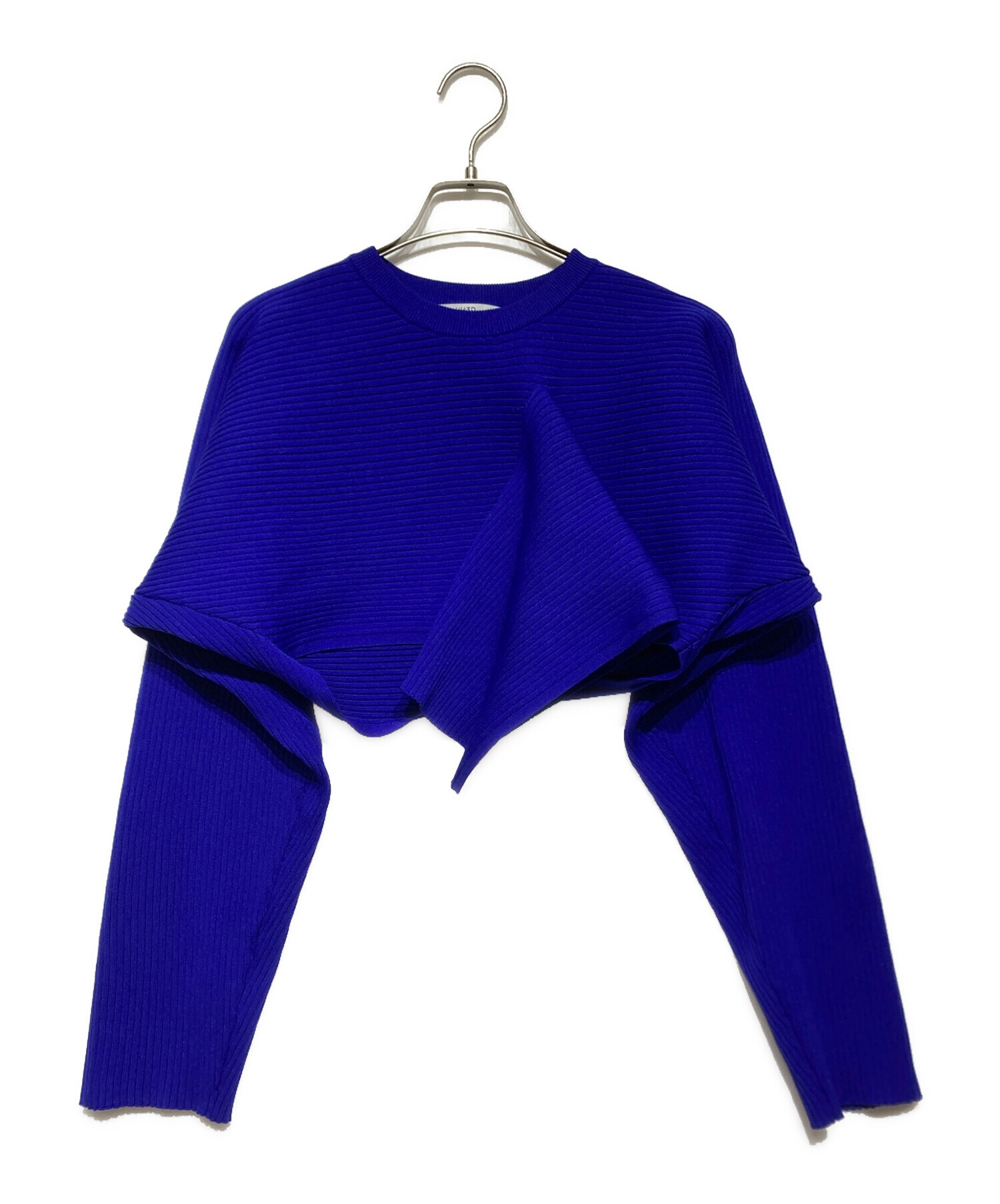 【UN3D】アンスリード38 ヘムドレープ ショートニット トップスブルー UN3D】アンスリード38 ヘムドレープ ショートニット トップスブルー