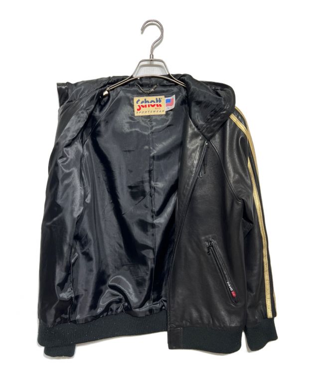【美品】Schott ショット ラム レザージャケット トラックフーディー 黒 美品】Schott ショット ラム レザージャケット トラックフーディー 黒