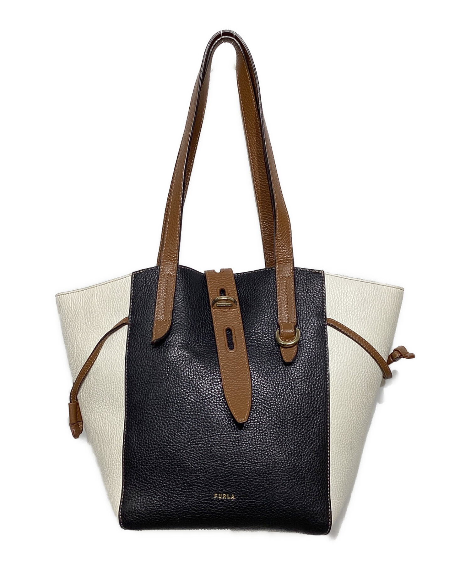 中古・古着通販】FURLA (フルラ) NET トートバッグ ブラック×ホワイト 