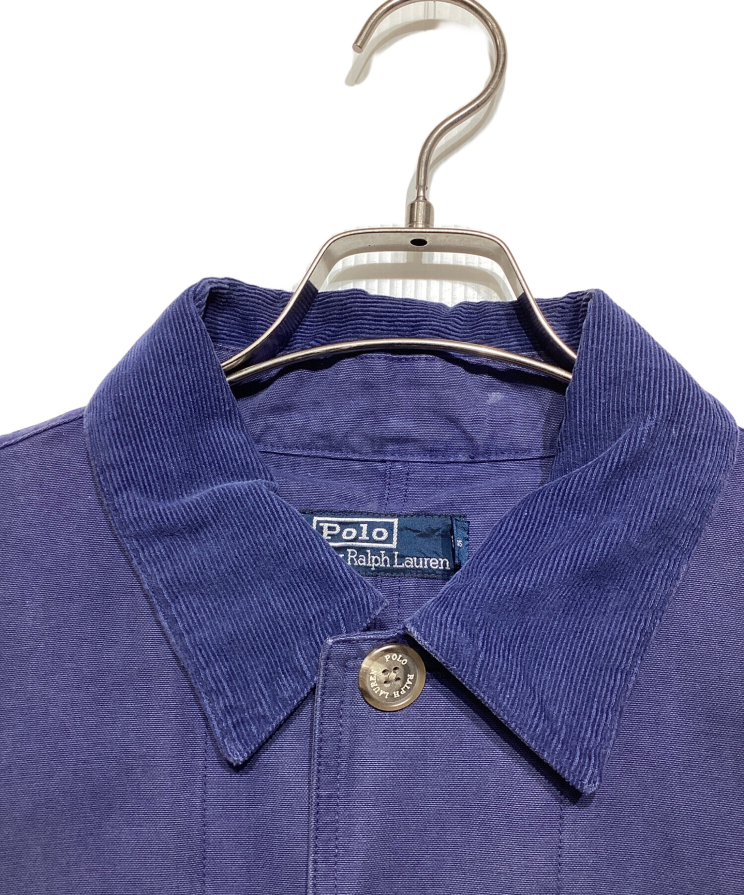 ラルフローレン　カバーオール　ビッグサイズ　襟コーデュロイ　ブルー　古着 ラルフローレン カバーオール ビッグサイズ 襟コーデュロイ ブルー
