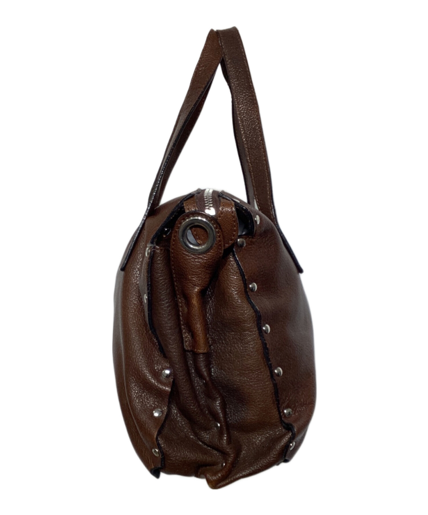 中古・古着通販】MARNI (マルニ) スタッズレザーハンドバッグ ブラウン 
