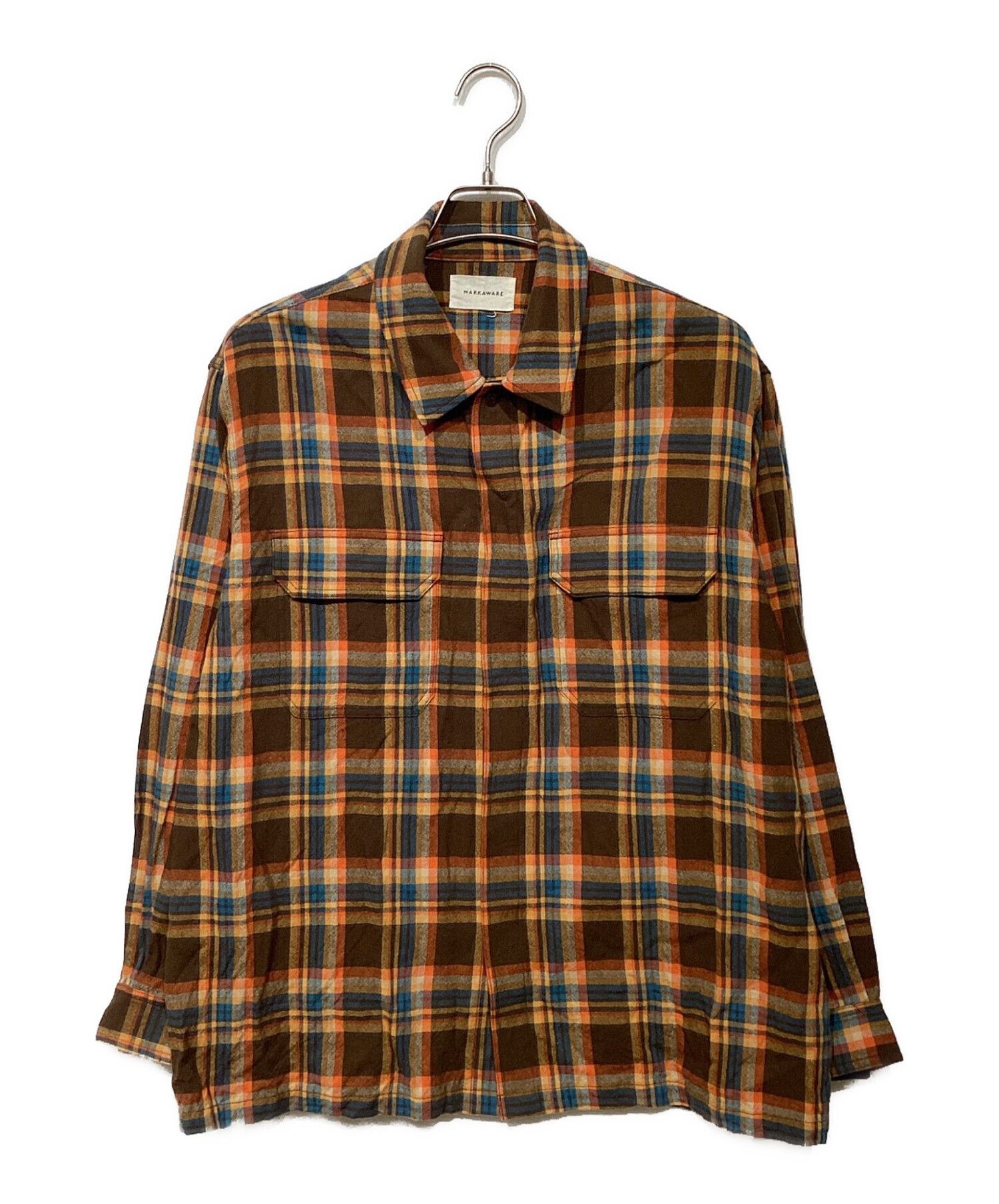 MARKAWARE ウールチェックシャツ ブラウンチェック(タグ付き) 中古・古着通販】MARKAWARE (マーカウェア) ウォッシャブル紡毛ウール