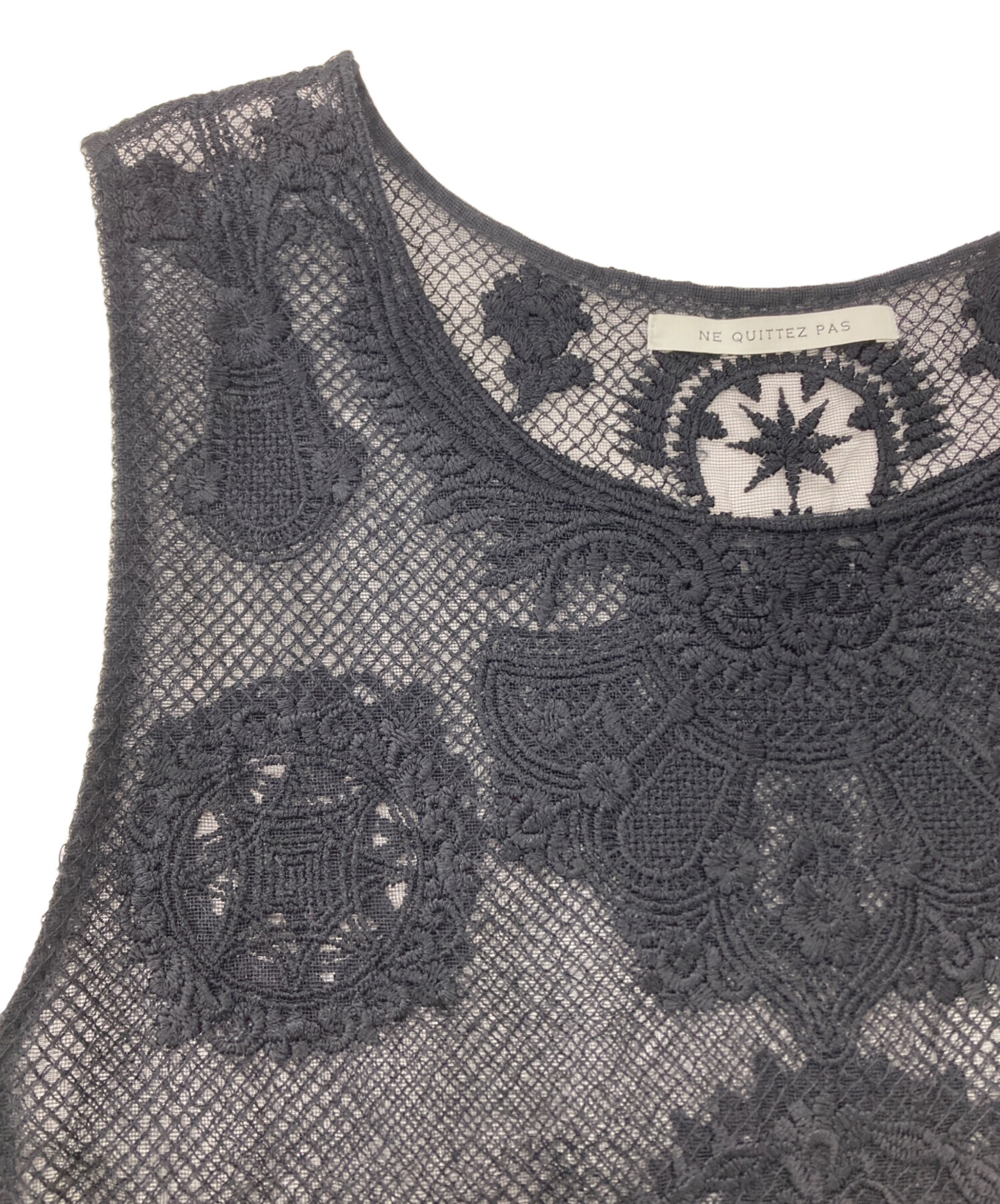 中古・古着通販】ne quittez pas (ヌキテパ) NET EMB RIBBON DRESS 
