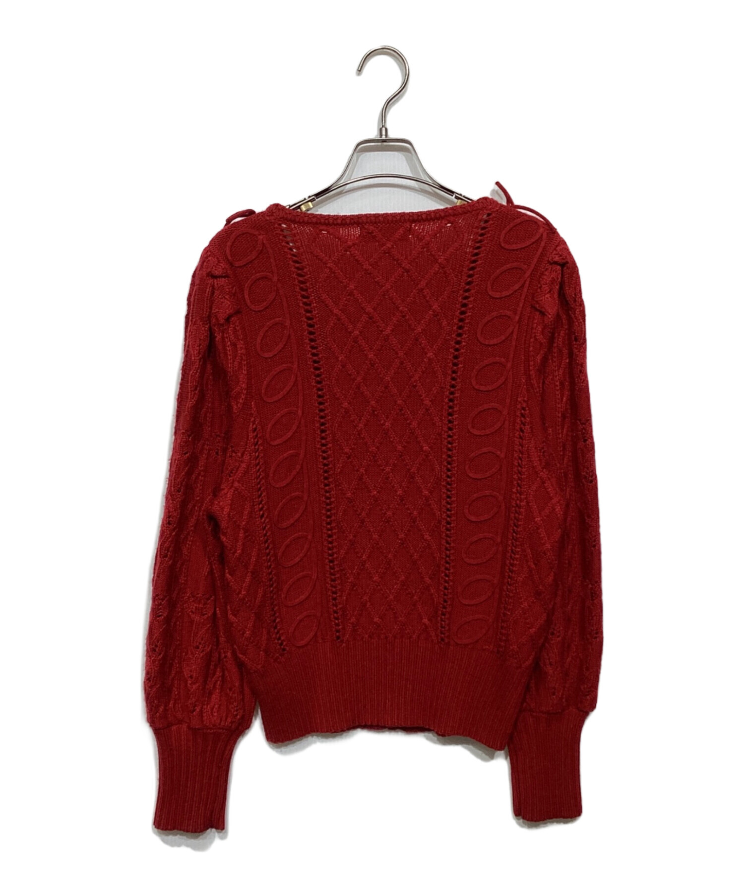 POPPY レッド ニットセーター 中古・古着通販】POPPY (ポピー) くるくるリボンニットカーディガン