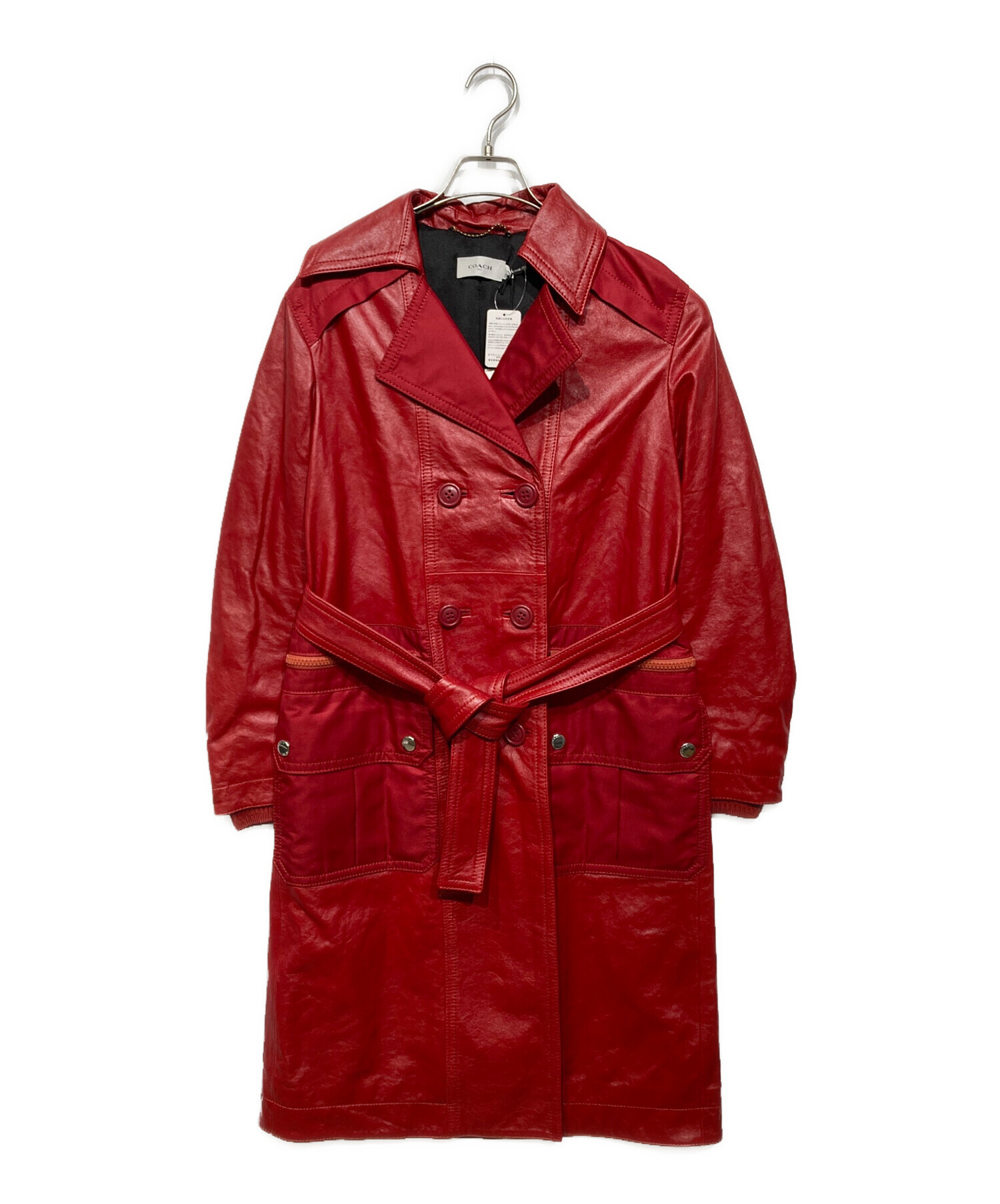 コーチCOACHアップサイクルパッチワークラムレザートレンチコートXS 中古・古着通販】COACH (コーチ) ラムレザー 切替 トレンチコート