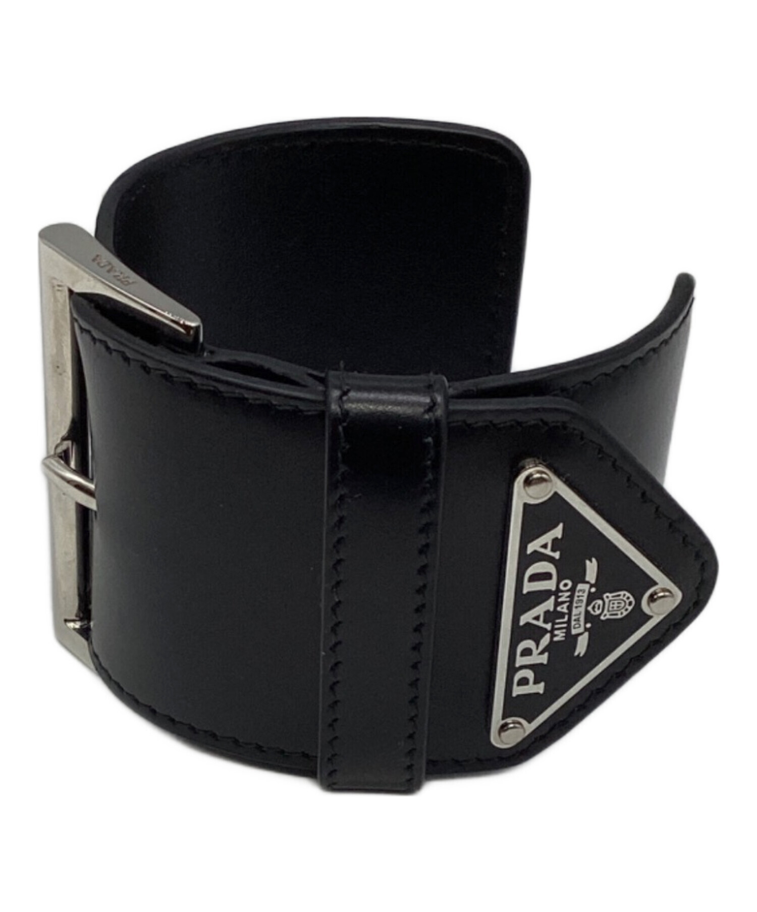 中古・古着通販】PRADA (プラダ) ロゴプレート レザーブレスレット 