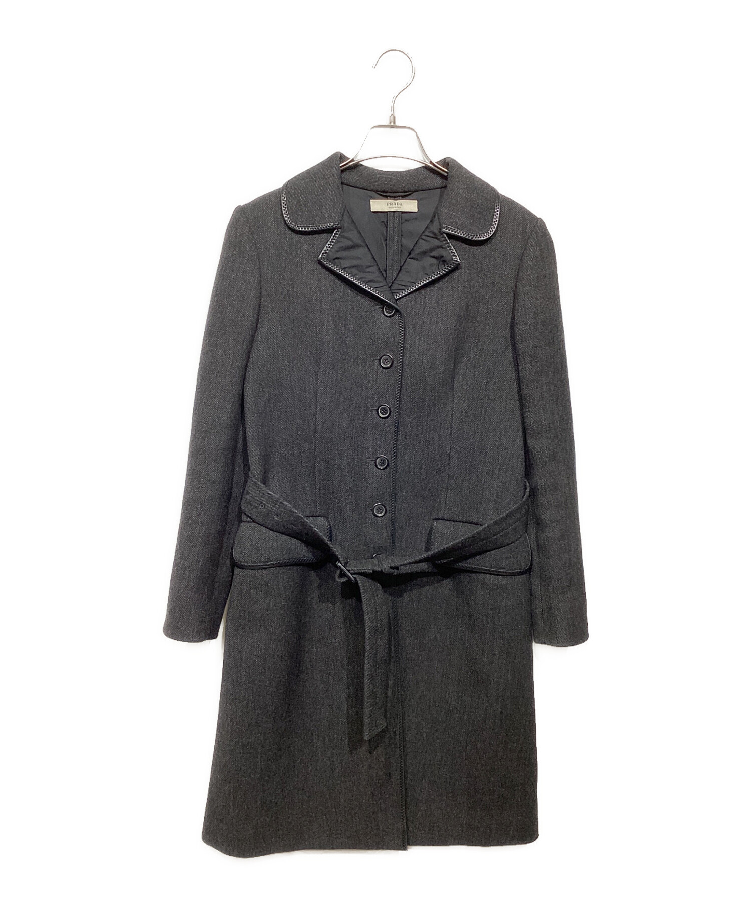 中古・古着通販】PRADA (プラダ) レザーパイピングコート ブラック