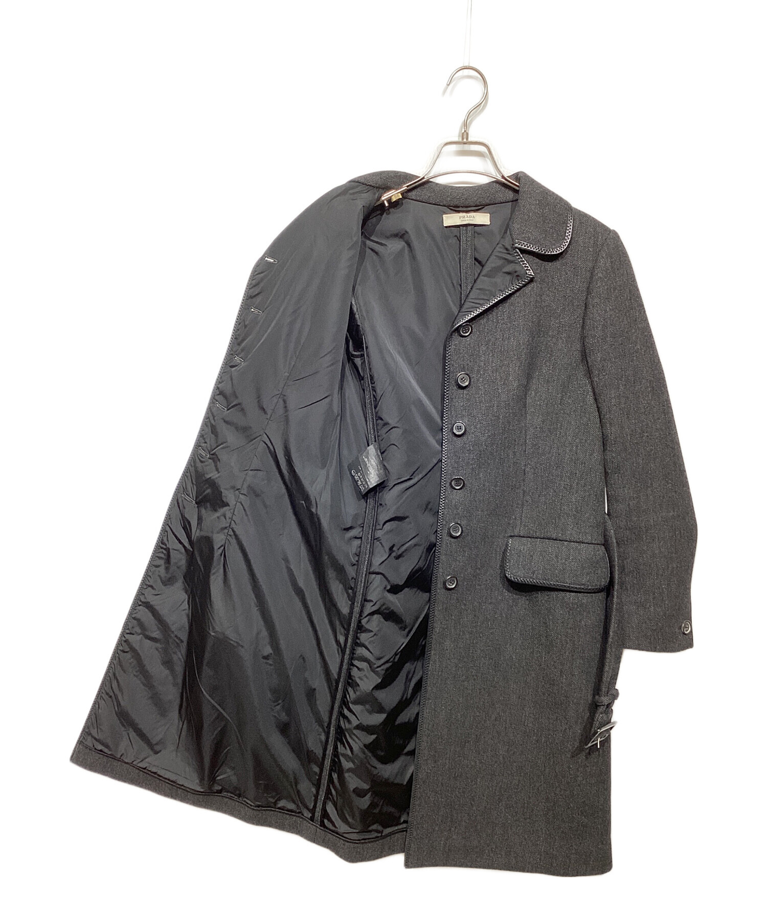 中古・古着通販】PRADA (プラダ) レザーパイピングコート ブラック