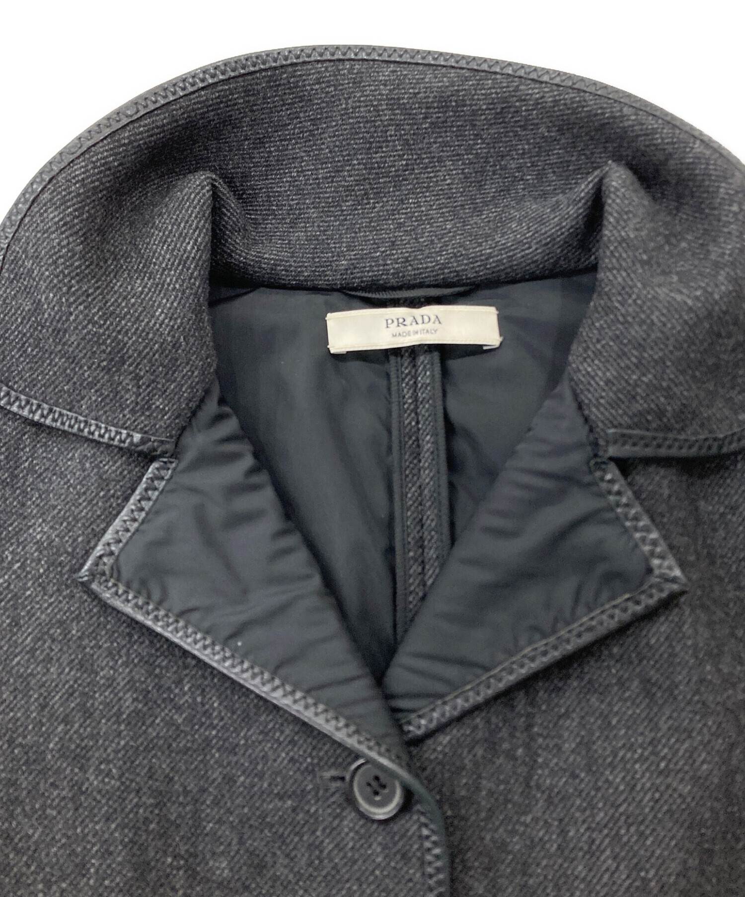 中古・古着通販】PRADA (プラダ) レザーパイピングコート ブラック