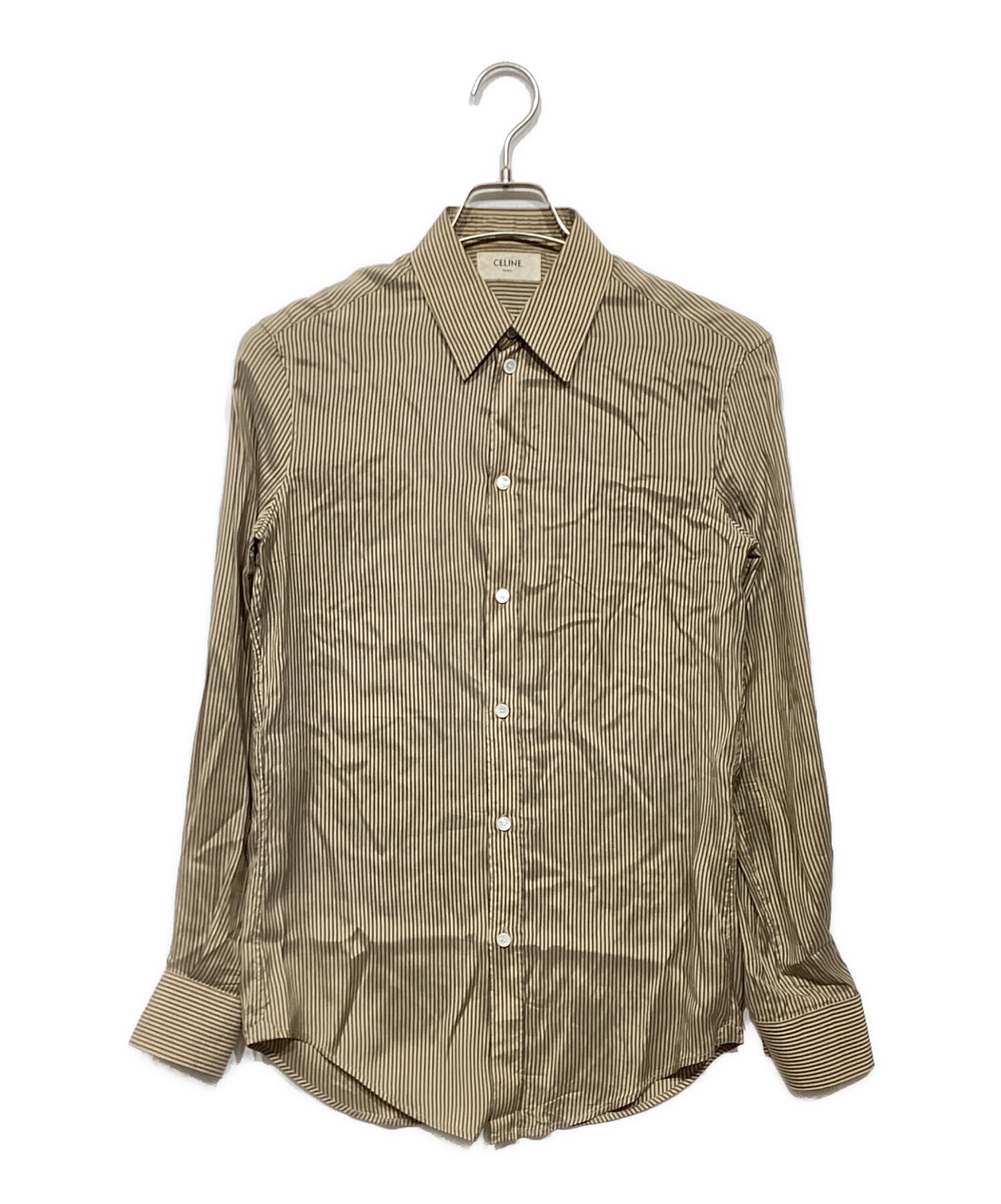 中古・古着通販】CELINE (セリーヌ) ストライプシルクシャツ ベージュ