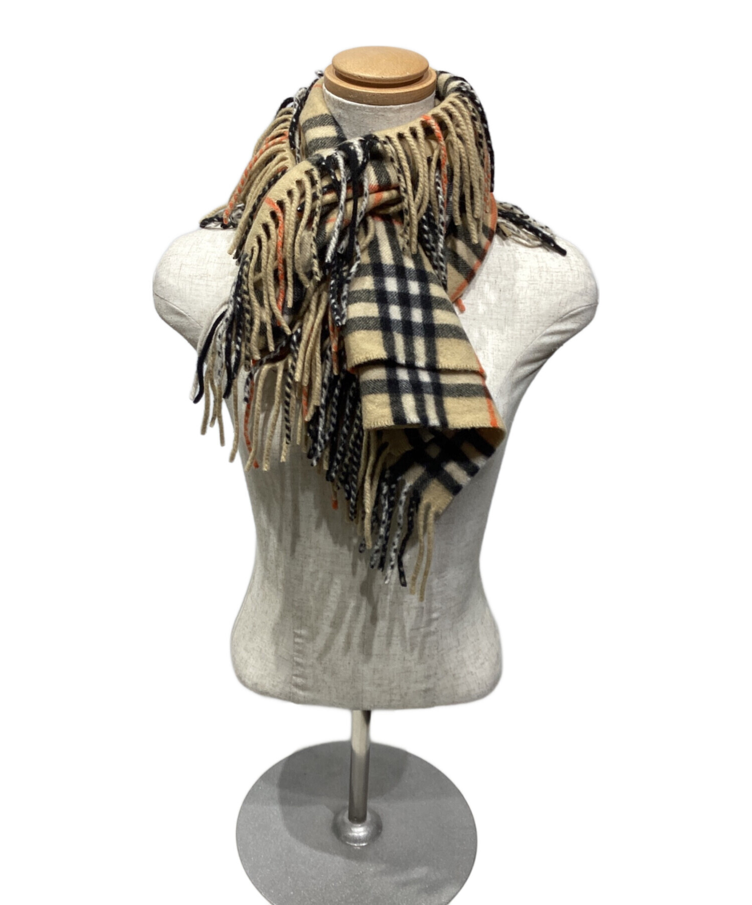 BURBERRY カシミヤマフラー ベージュ 中古・古着通販】BURBERRY (バーバリー) カシミヤフリンジ ノバ