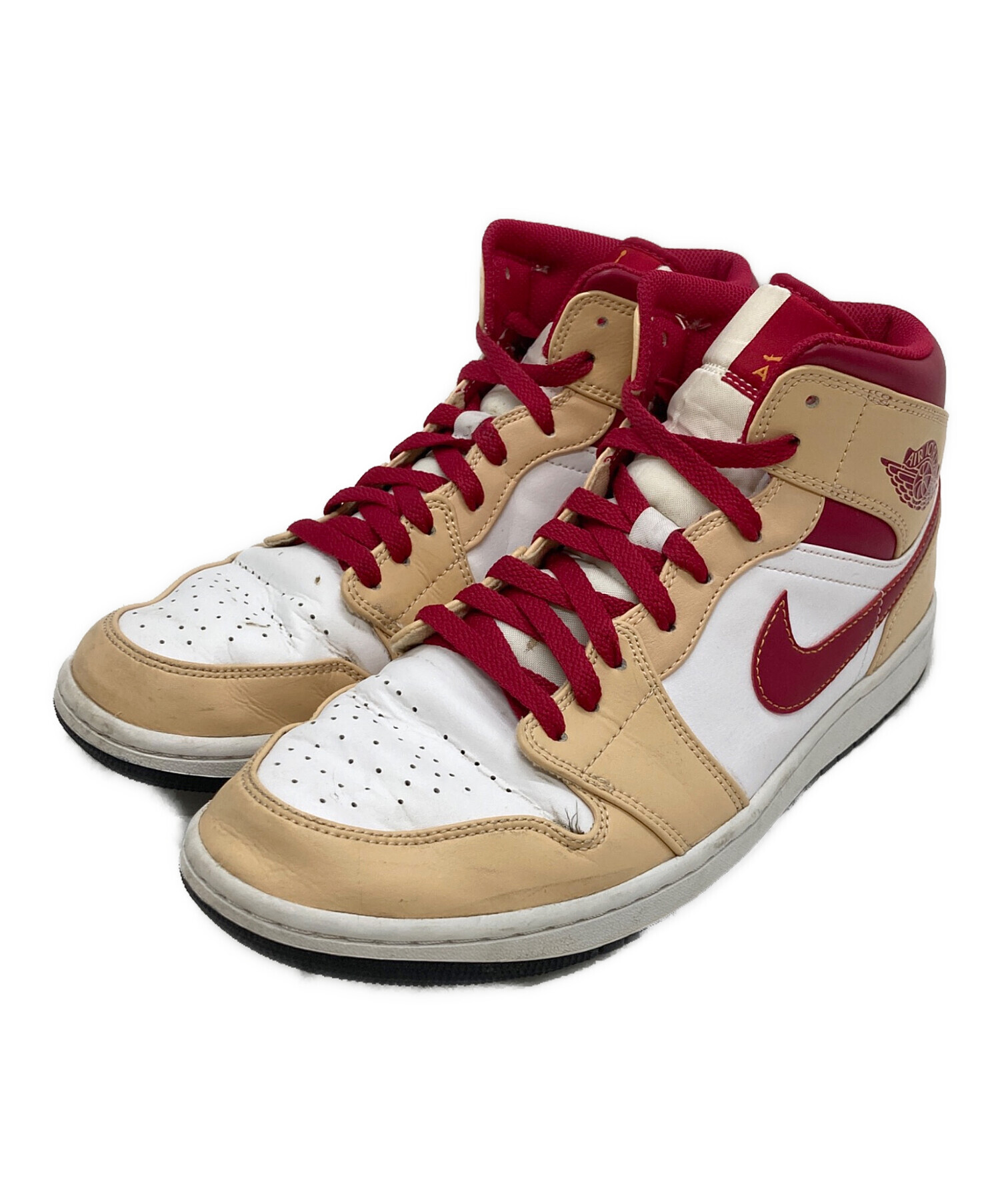 中古・古着通販】NIKE (ナイキ) Air Jordan 1 Mid Beige/Cardinal Red